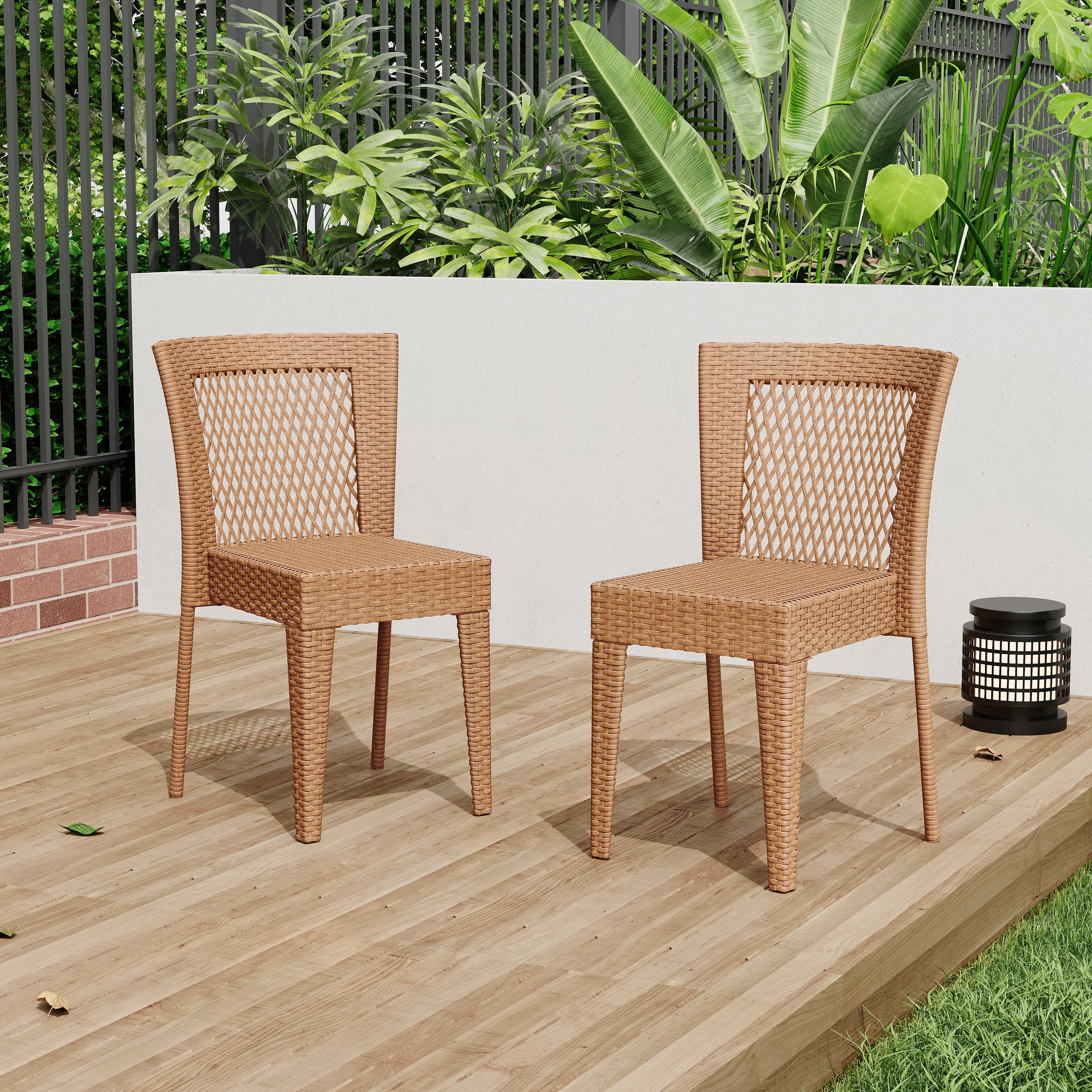 MAYEERTY STACKING SIDECHAIR Set of 2 KD Light Brown Space-Saving for Kitchen Dining