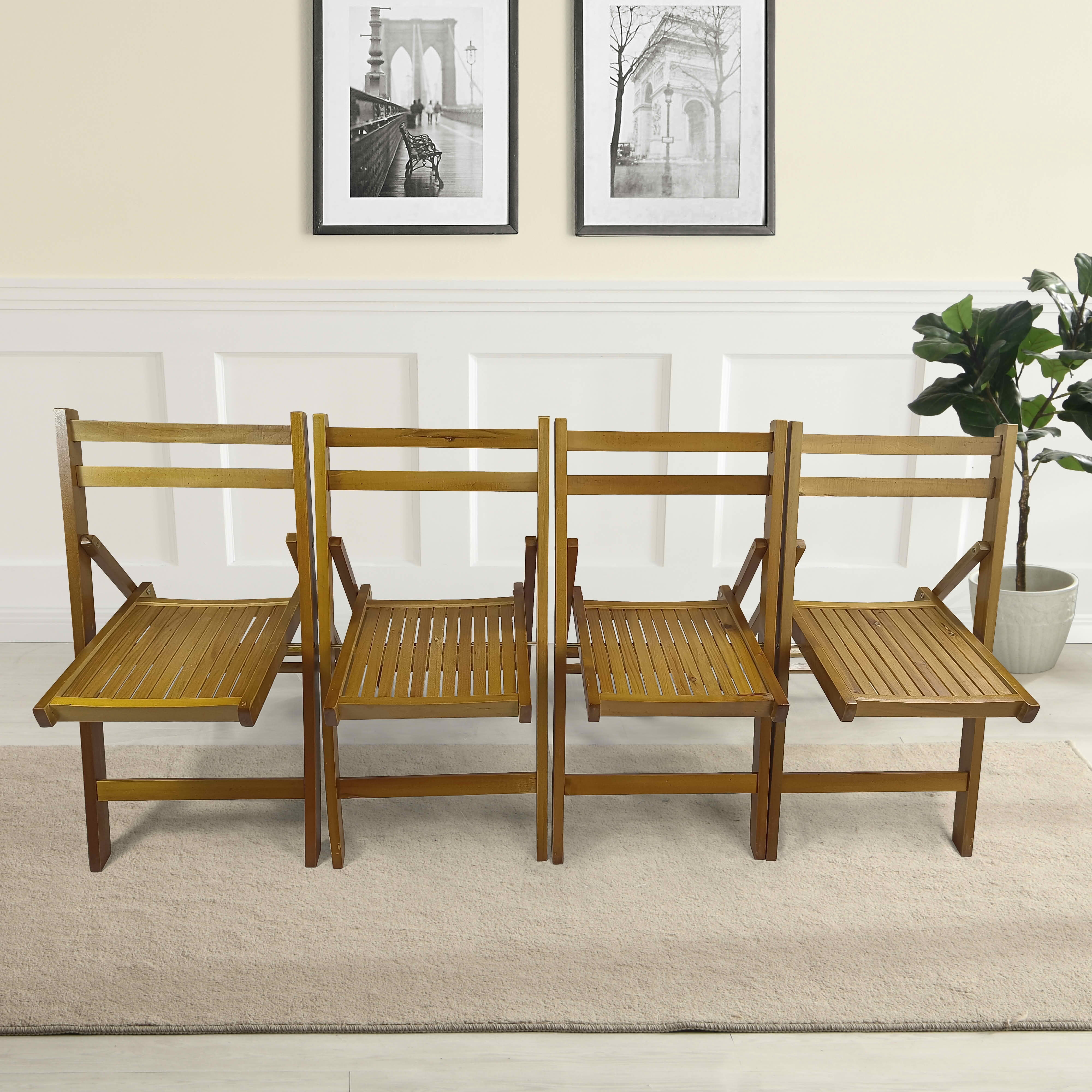 MAYEERTY Set of 4 Honey Solid Wood Slatted Folding Chairs, Portable Foldable Event Dining Chairs for Indoor Outdoor Wedding Kitchen Balcony, Holds 200 LBS