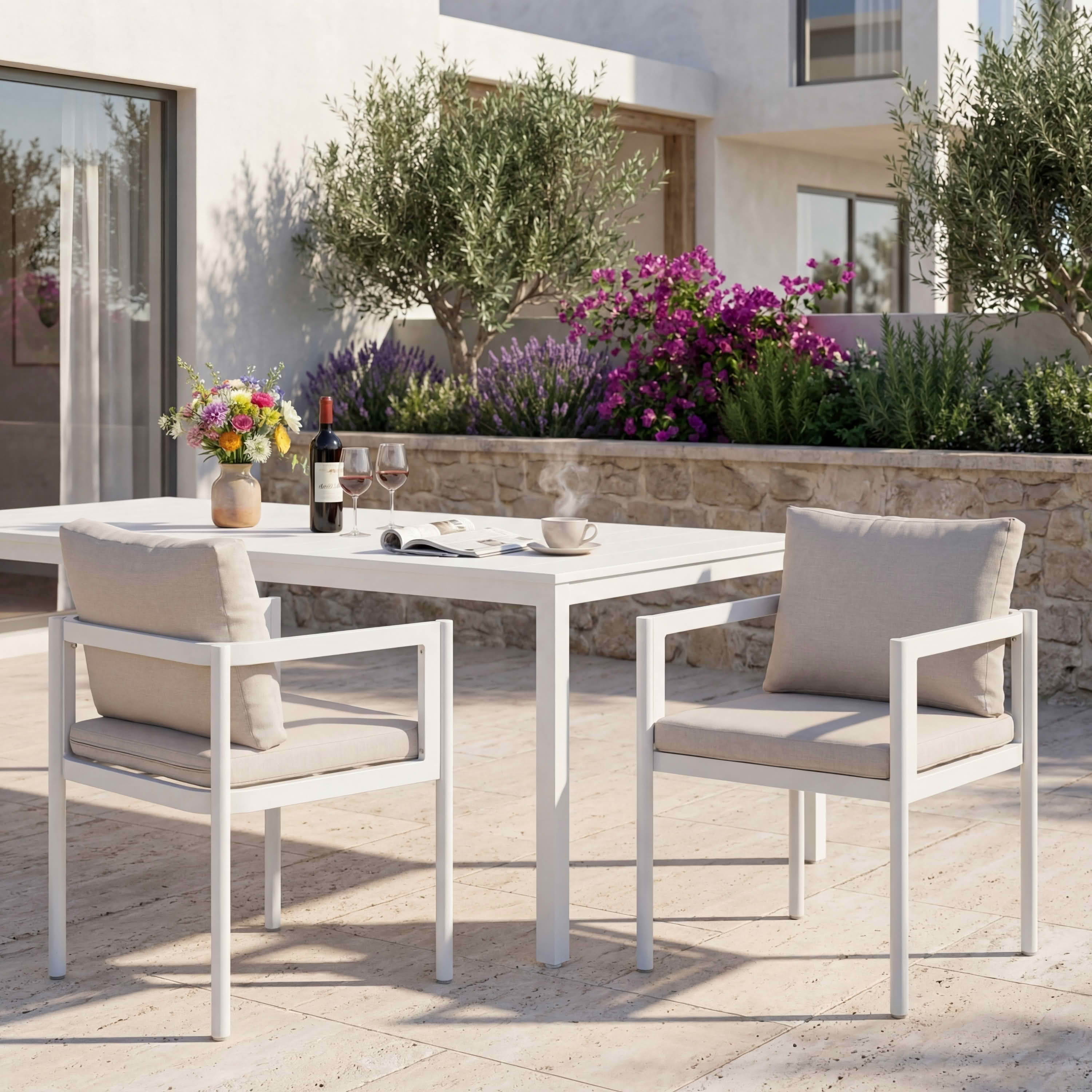 MAYEERTY Set of 2 All-Weather Aluminum Outdoor Patio Chairs with Armrests 300lbs Capacity