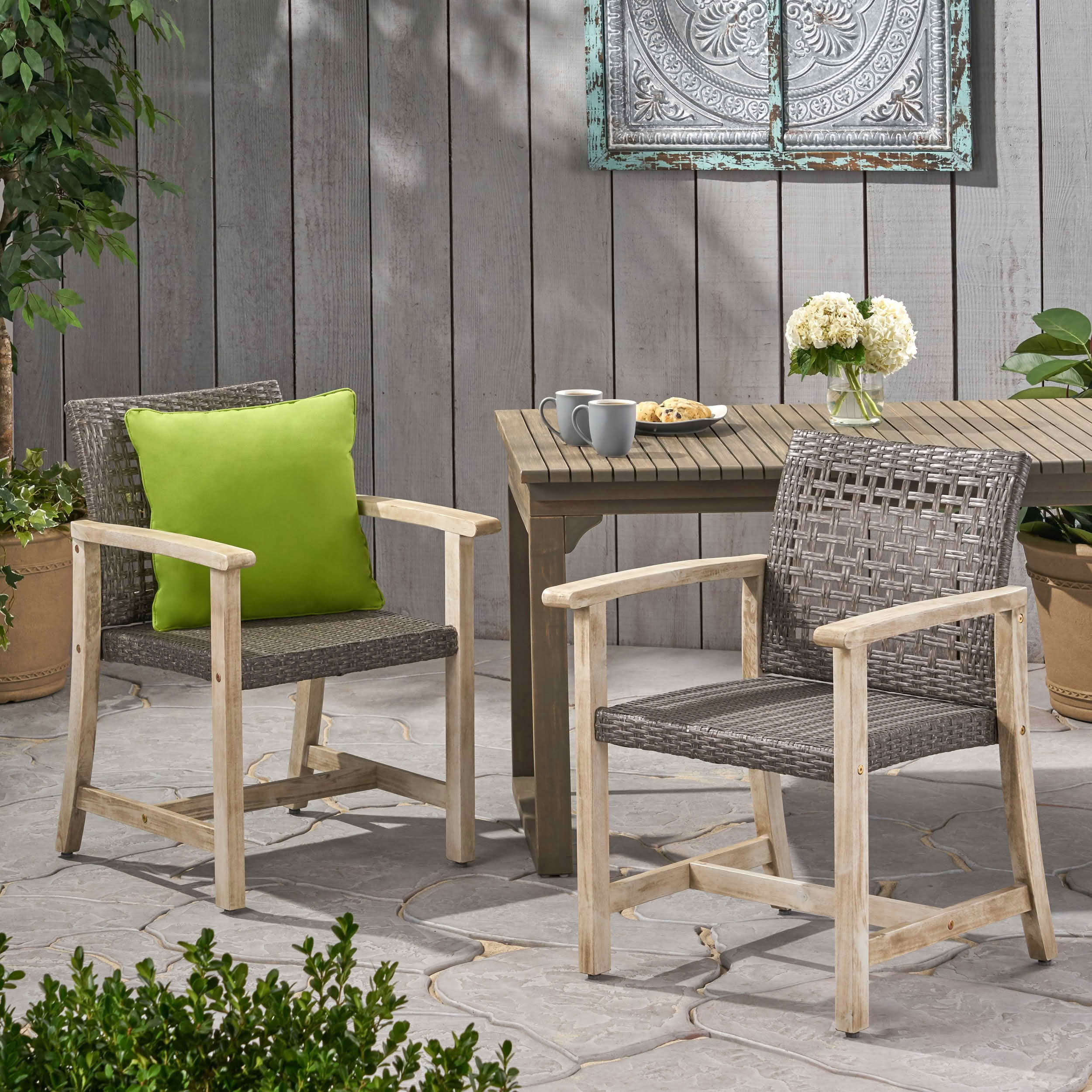 MAYEERTY Set of 2 Patio Acacia Wood Outdoor Dining Chairs with Woven Seating 400lbs Capacity