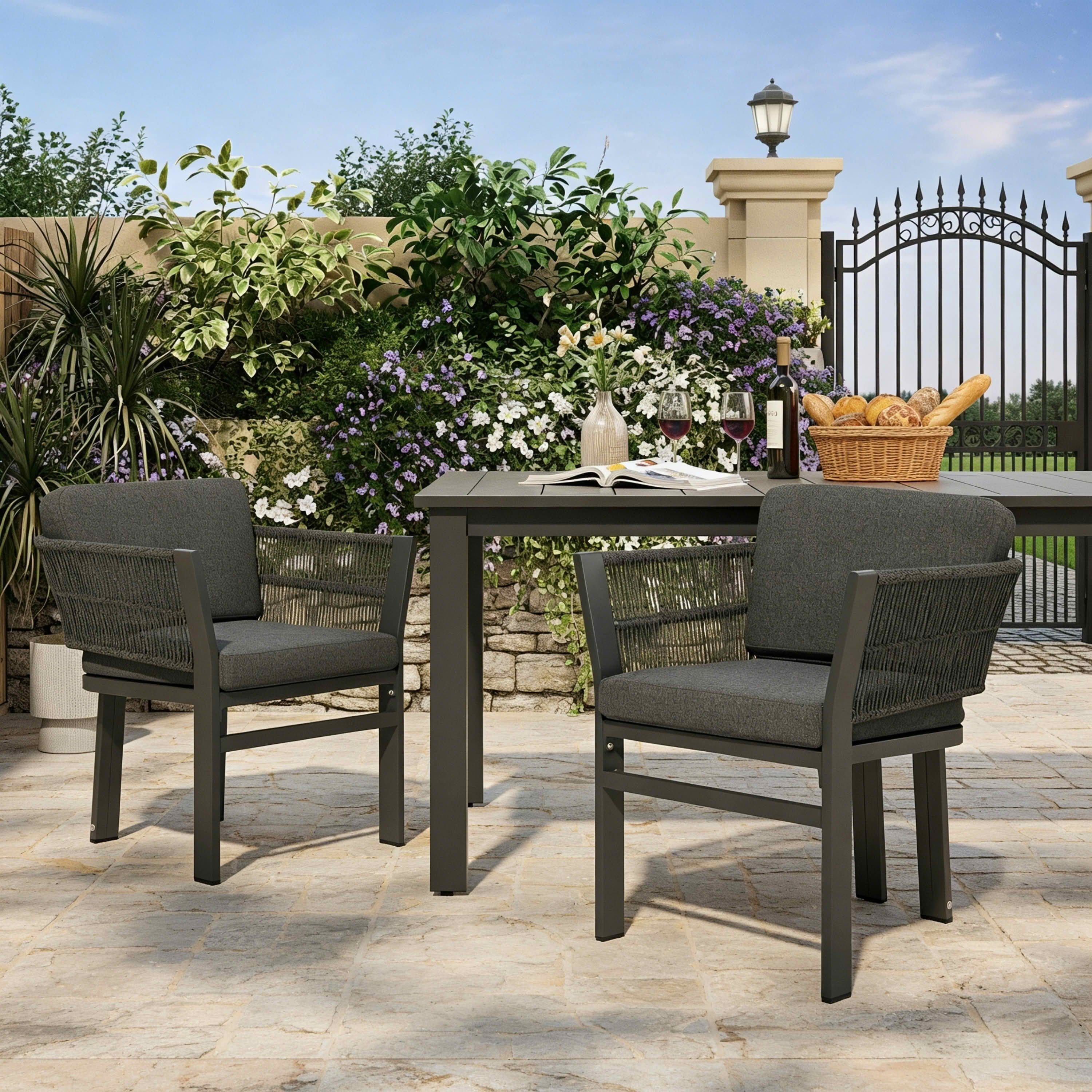 MAYEERTY Set of 2 Patio Aluminum Outdoor Chairs with Rattan Accent & Weather-Resistant Cushions