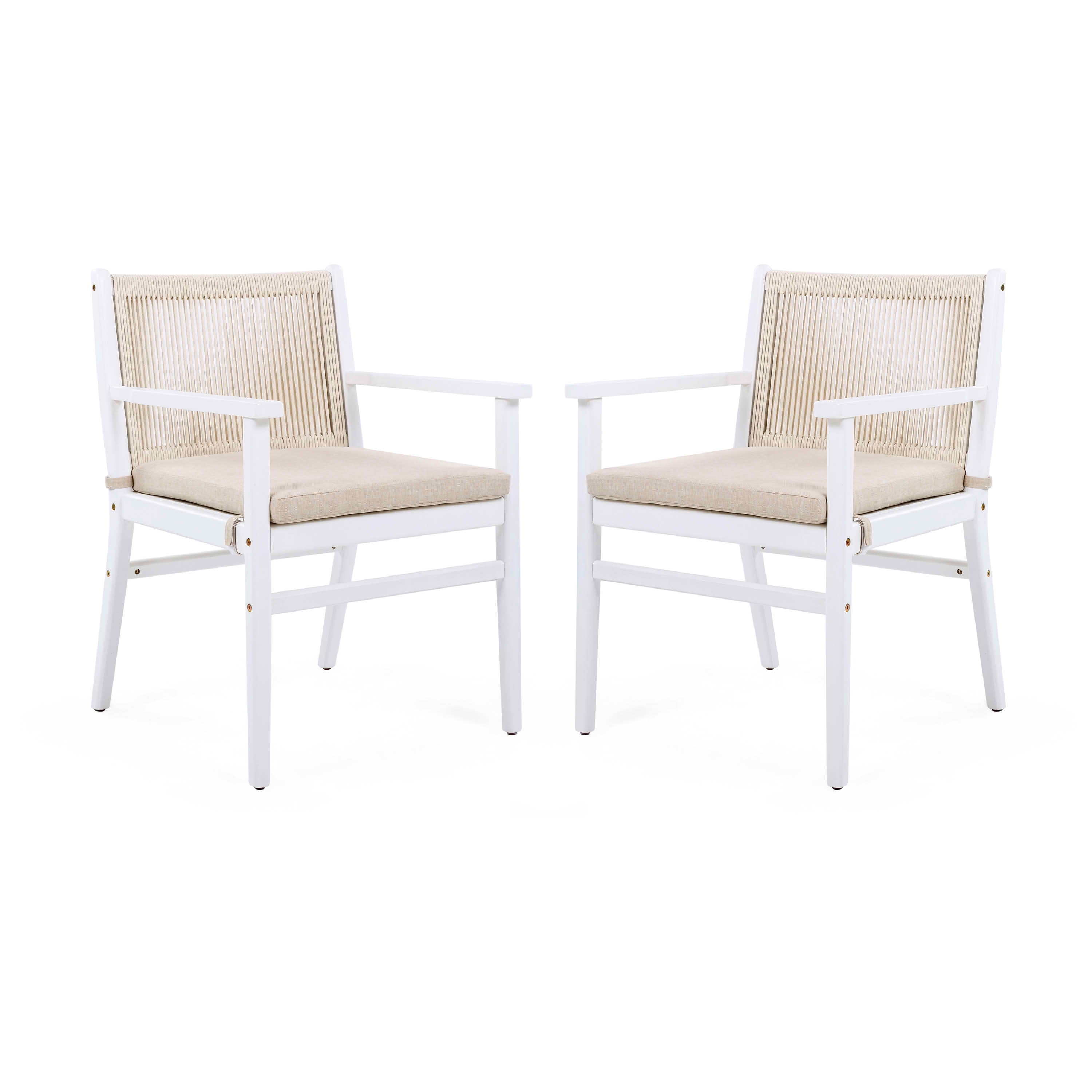 MAYEERTY Set of 2 Patio Vintage Rattan Solid Wood Dining Chairs with Waterproof Cushions