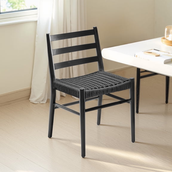MAYEERTY Set of 2 Walnut Wood Rattan Dining Chairs, Comfortable Woven Seat, Fully Assembled