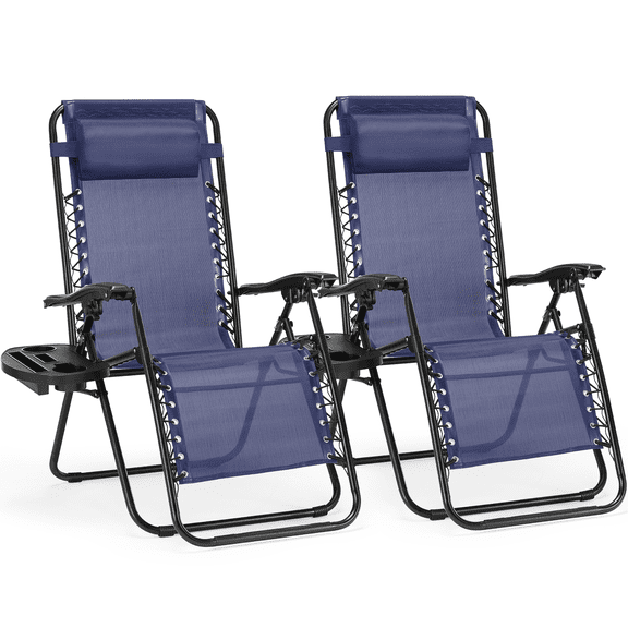 MAYEERTY Set of 2 Zero Gravity Outdoor Lounge Chair, Adjustable Height Patio Lounge Chair, Suitable for Beach Terrace Pool Patio, Blue