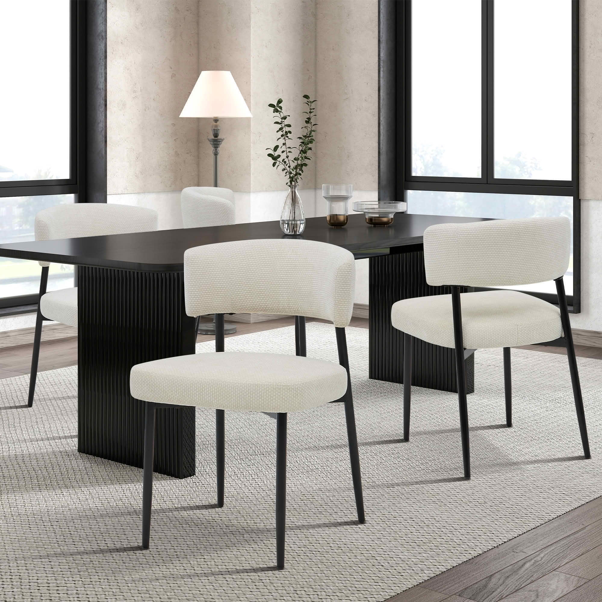 MAYEERTY Set of 4 Upholstered Modern Dining Chairs Curved Back Sturdy Metal Frame