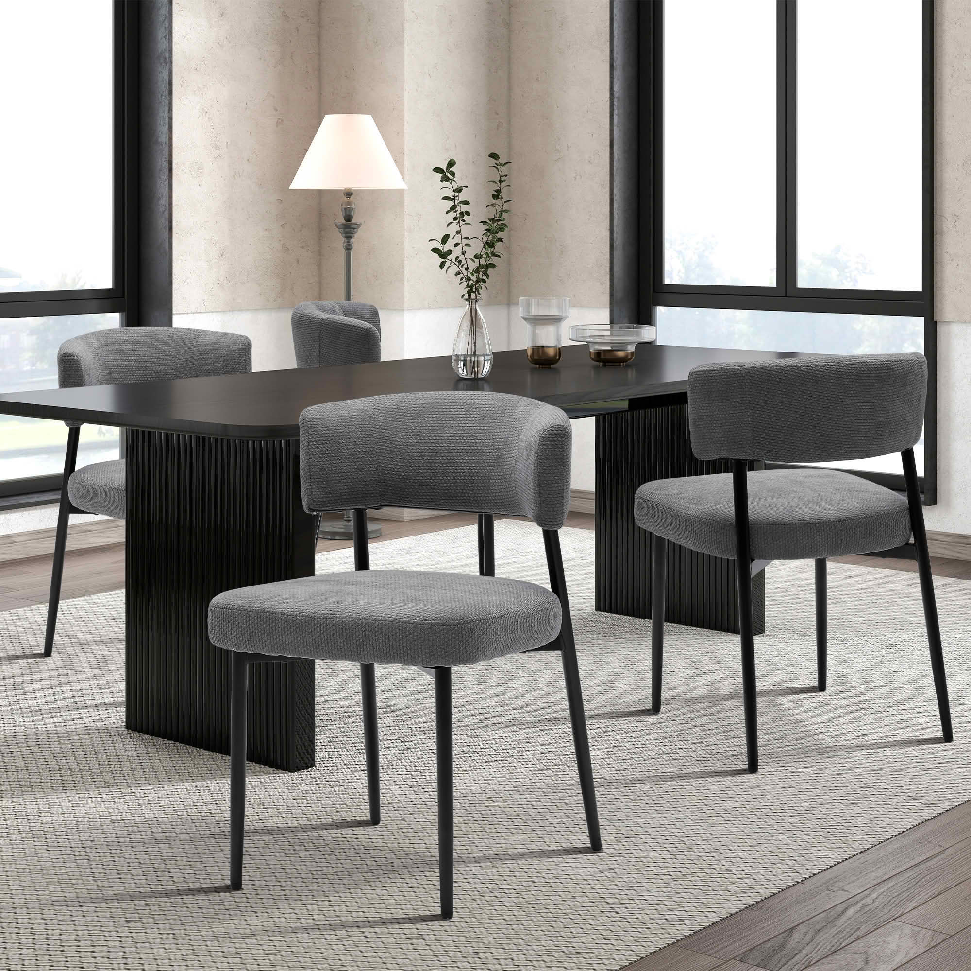 MAYEERTY Set of 4 Upholstered Modern Dining Chairs Curved Back Sturdy Metal Frame