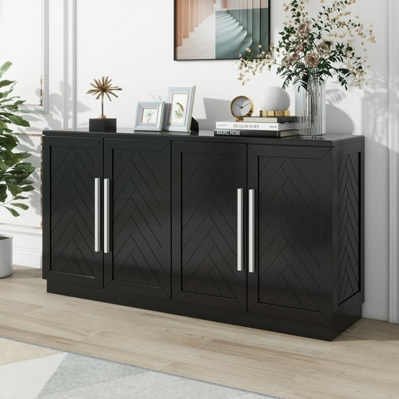 MAYEERTY Sideboard Buffet Cabinet with Adjustable Shelves & Silver Handles, Black