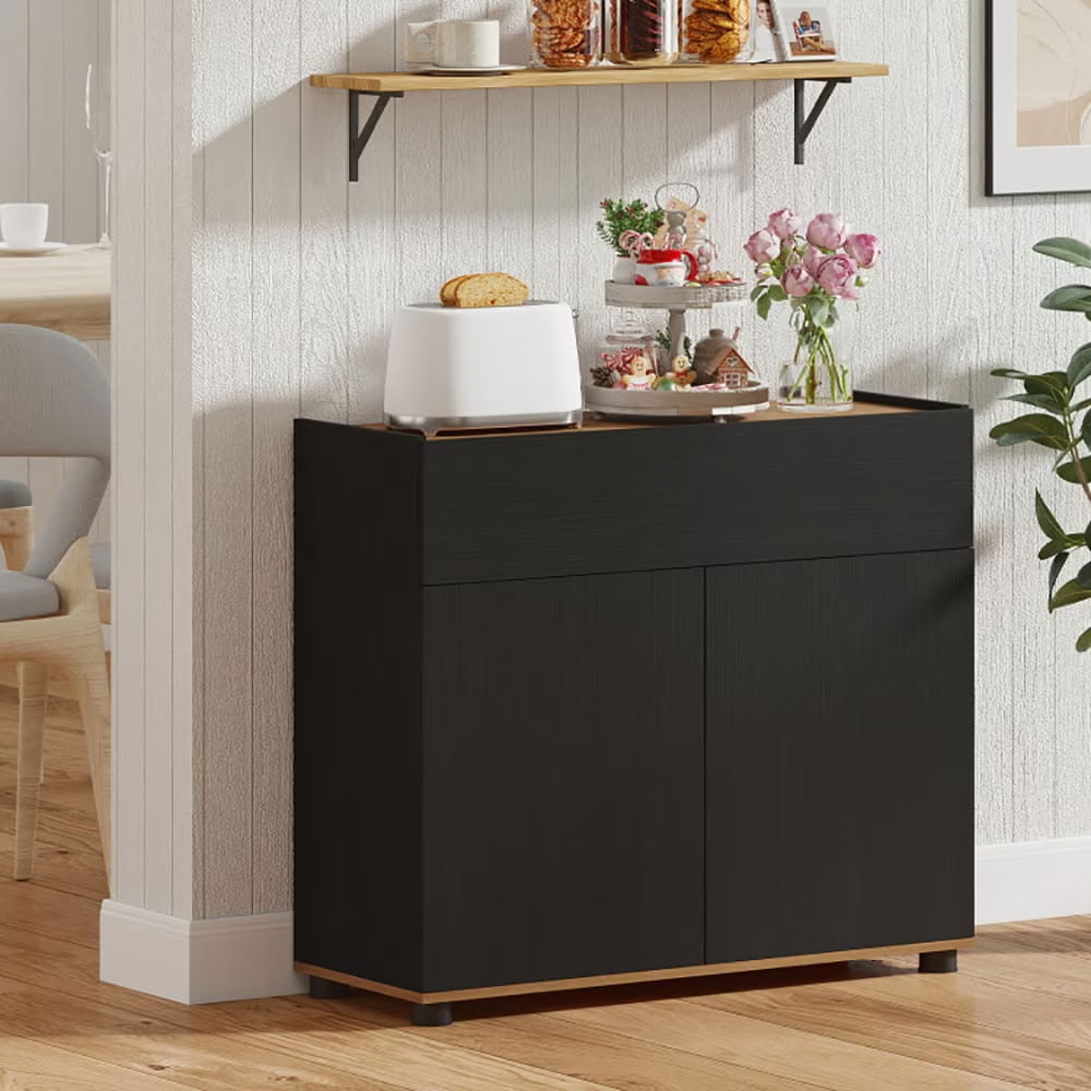 MAYEERTY Sideboard Buffet Cabinet with Push-to-Open Doors, Modern Wooden Kitchen Storage Cabinet with Wide Drawer, for Dining Room, Living Room