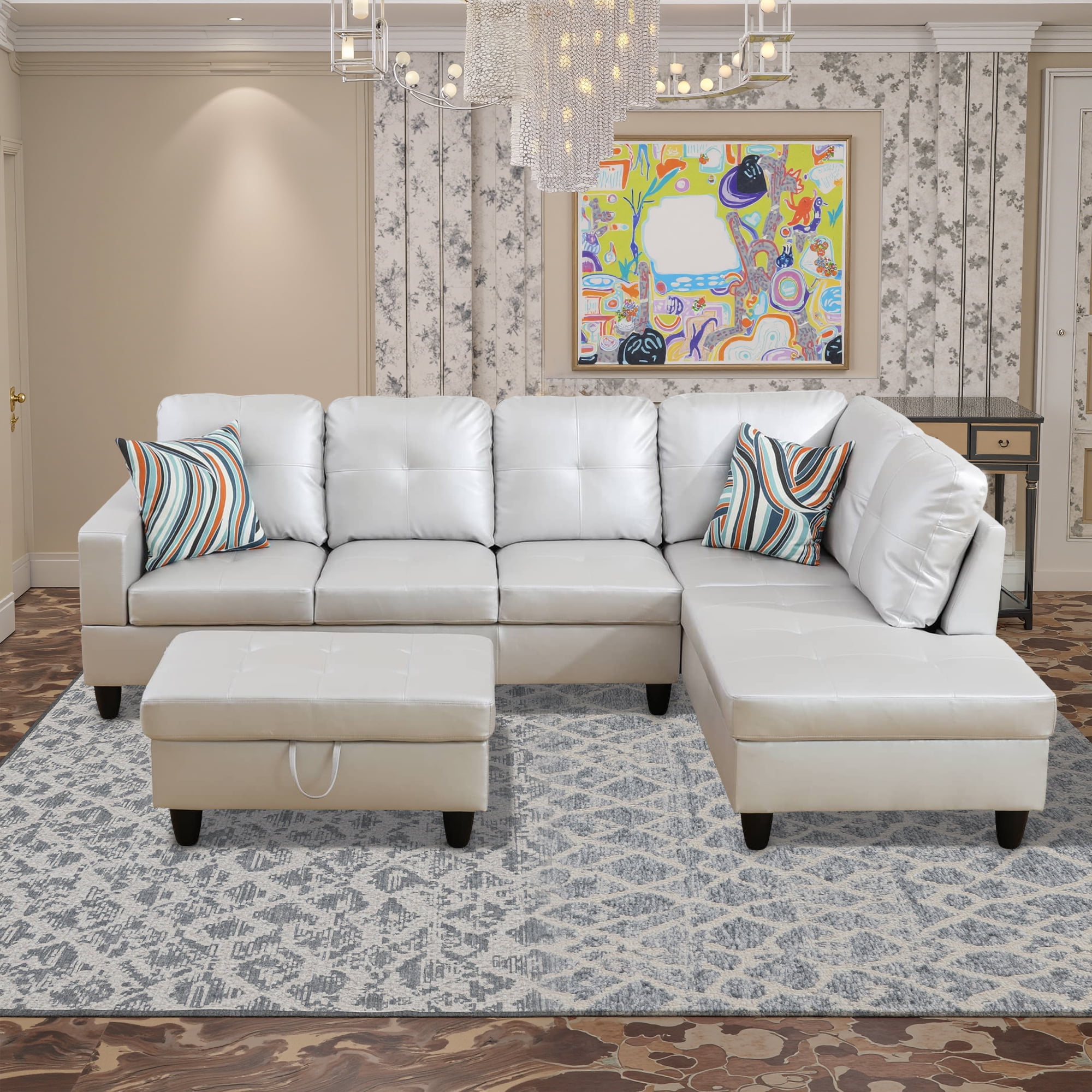 MAYEERTY Silver Grey Semi PU Synthetic Leather 3-Piece Couch Living Room Sofa Set