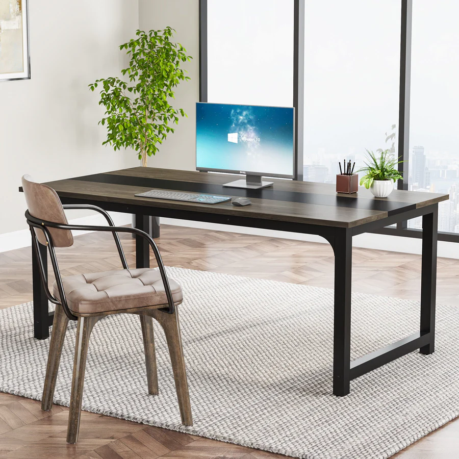 MAYEERTY 70.8 Inch Conference Table, 6-Seater Office Meeting Desk with E1 Engineered Wood & Metal Frame