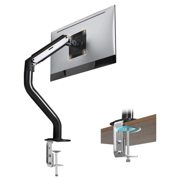 MAYEERTY Single Gas Spring Monitor Arm, Adjustable Desk Mount for 15-32 inch Screens, Clamp & Grommet Base, Black
