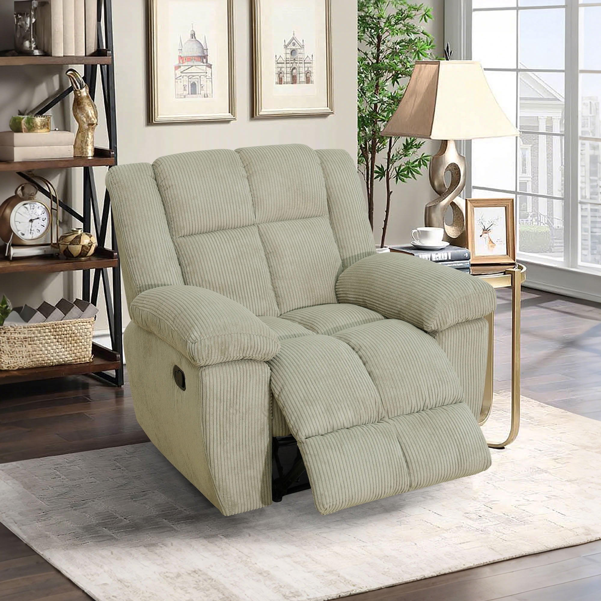 MAYEERTY Single Recliner Chair, Off-White Stripe Fabric Manual Reclining Chair for Living Room, Bedroom & Small Spaces