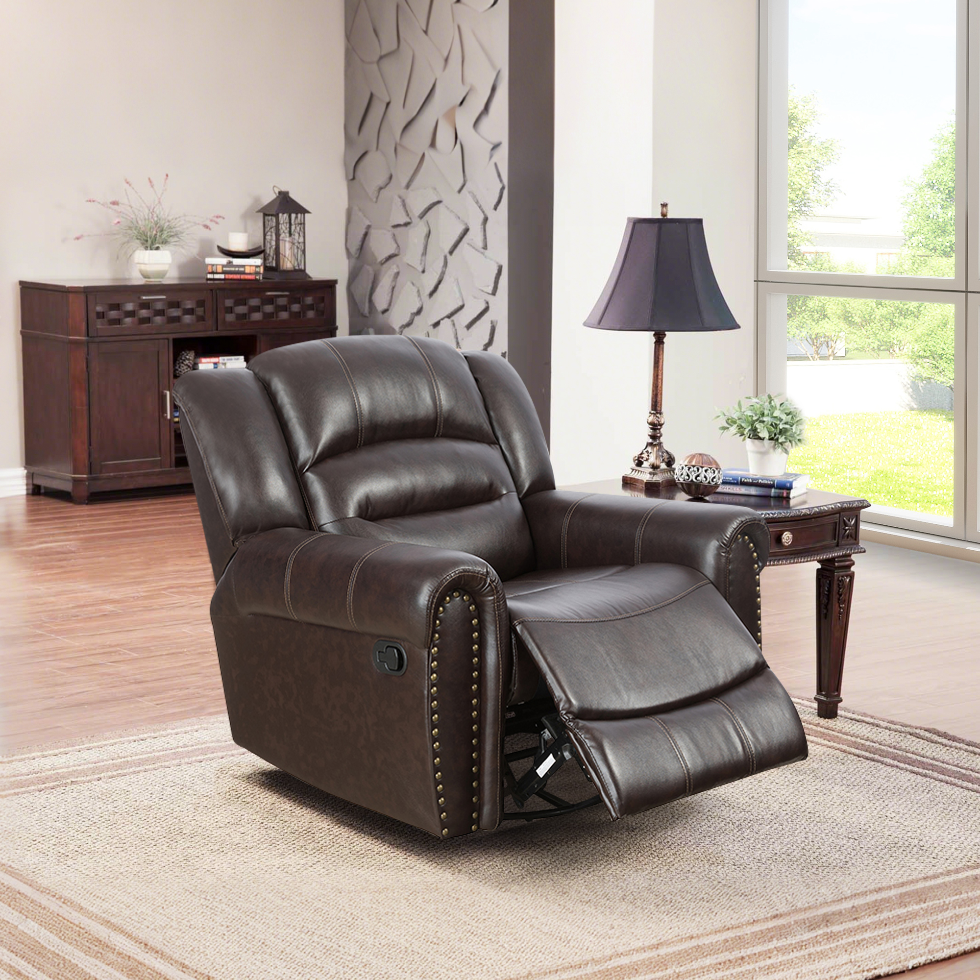 MAYEERTY Single Recliner Chair with Breathable Semi PU Leather for Living Room Apartment