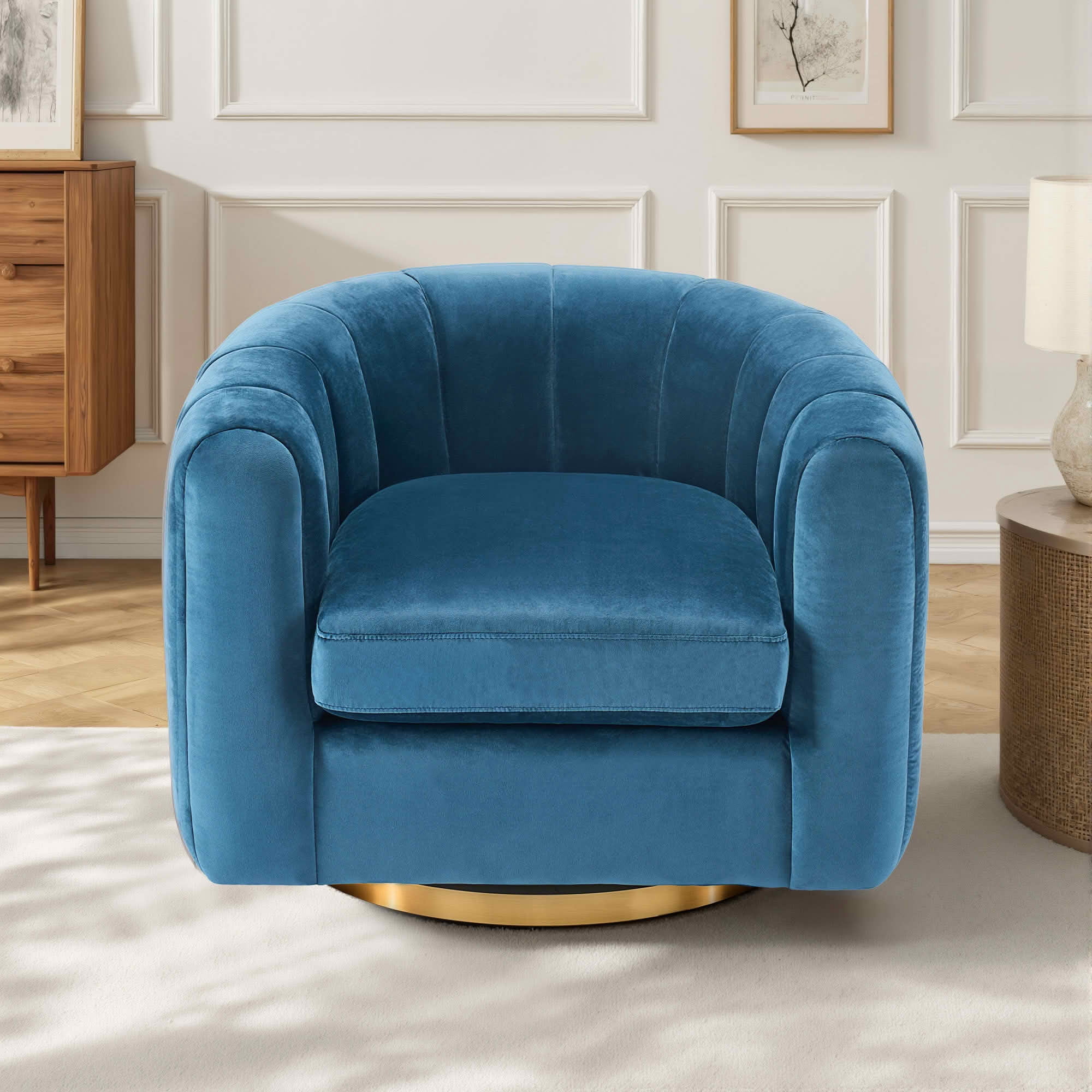 MAYEERTY Single‑Seat Rotary Sofa, Velvet Fabric Upholstered 360 Degree Swivel Accent Chair for Living Room Bedroom