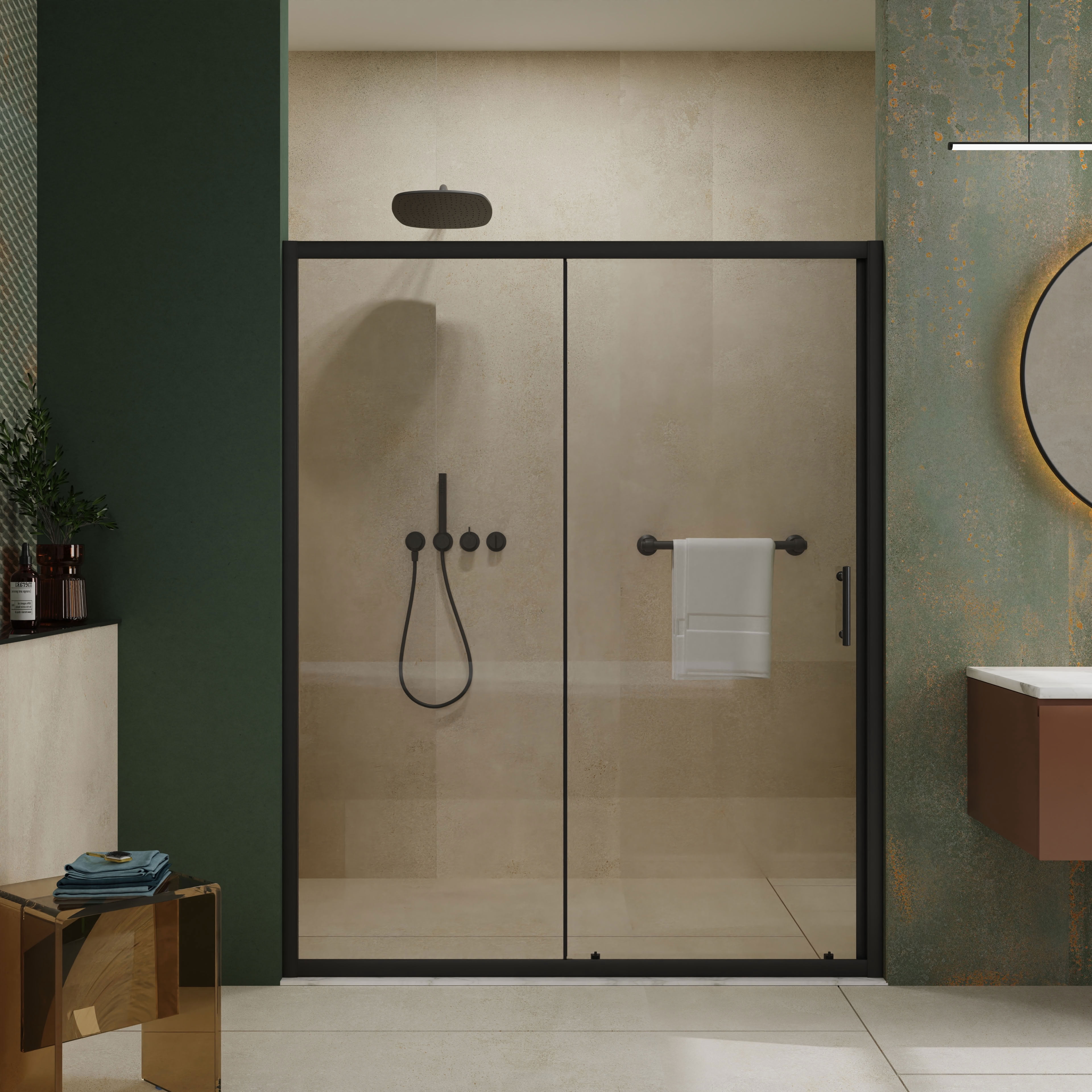 MAYEERTY Single Sliding Shower Door, Black Aluminum Frame, 1/5" Tempered Glass with Stainless Steel Handle, Waterproof & Reversible Installation