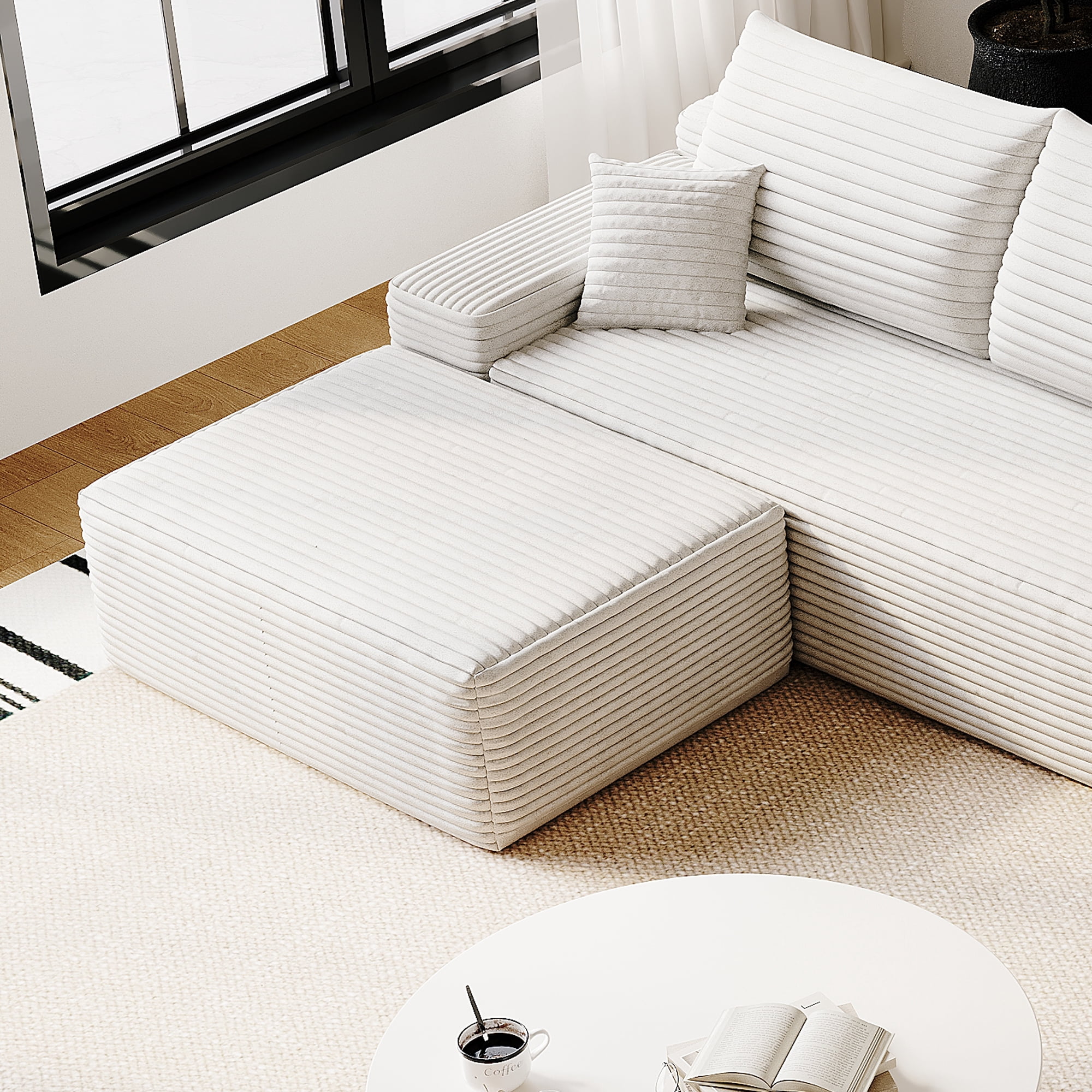 MAYEERTY Sofa Ottoman Black&White Plush Corduroy No Assembly