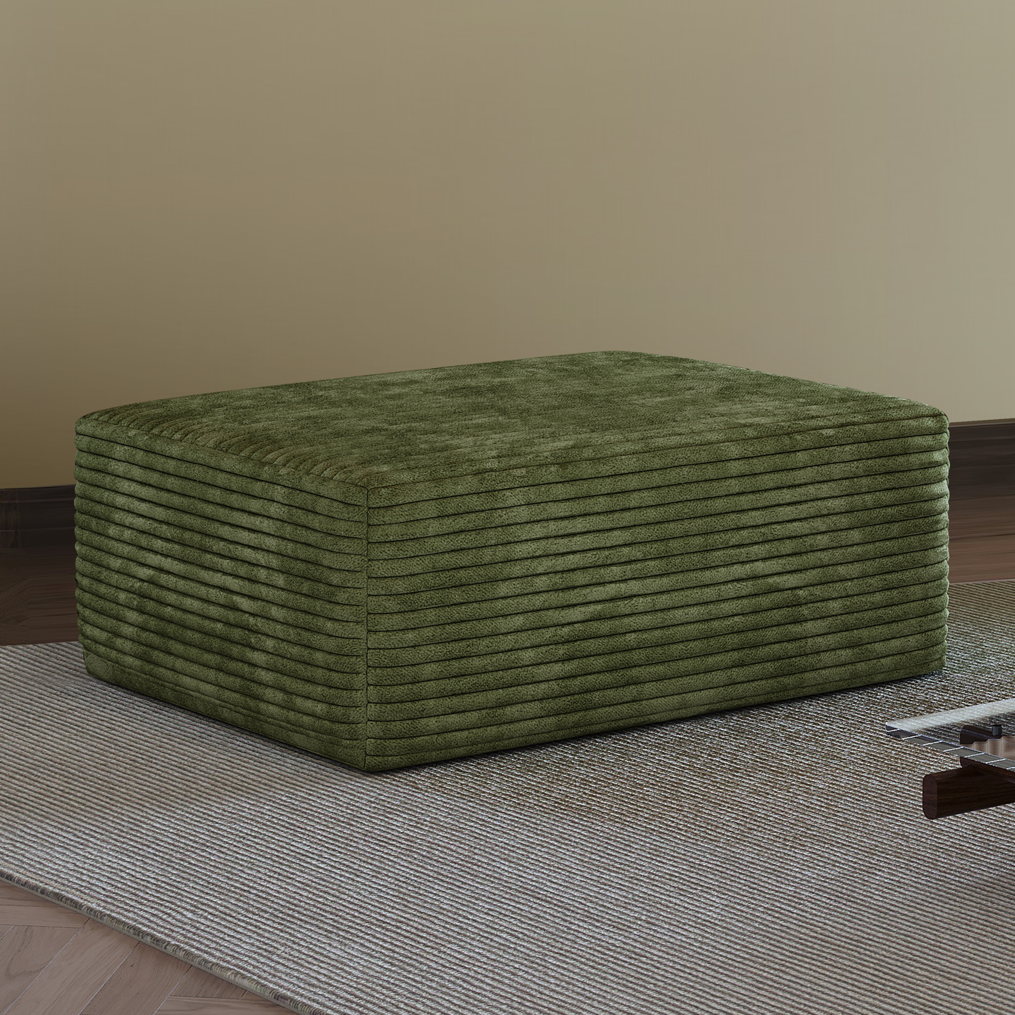MAYEERTY Sofa Ottoman, No Assembly Required Plush Corduroy Fabric, Green