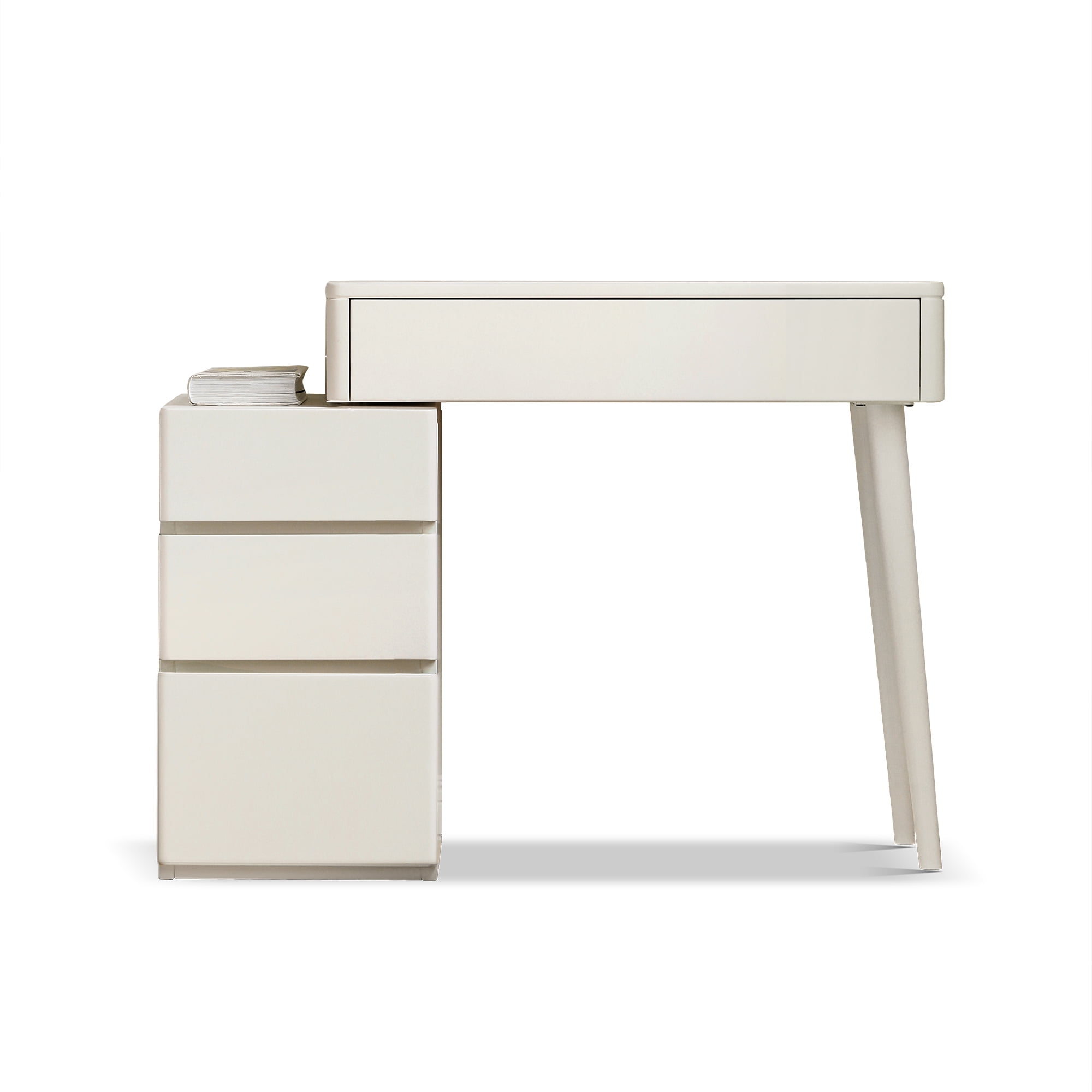 MAYEERTY Solid Liriodendron Wood Dresser Table with Stool – Elegant White Vanity with Storage Drawers