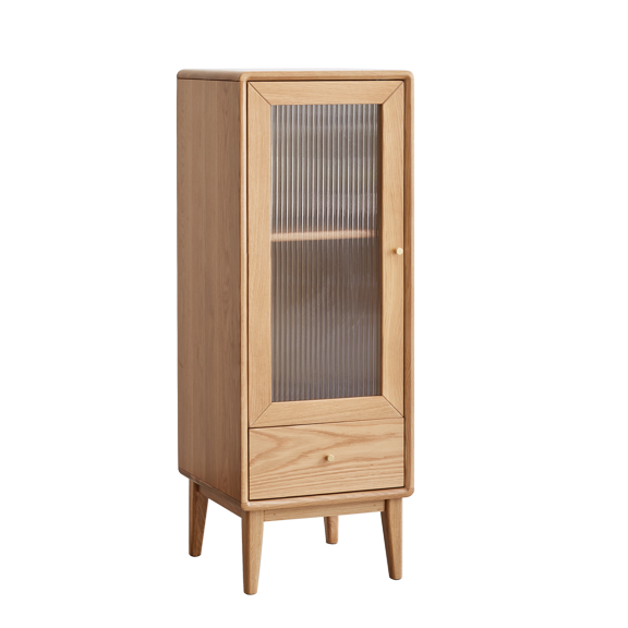 MAYEERTY Solid Oak Storage Cabinet – Vintage Glass Door Cabinet for Living Room, Entryway & Hallway