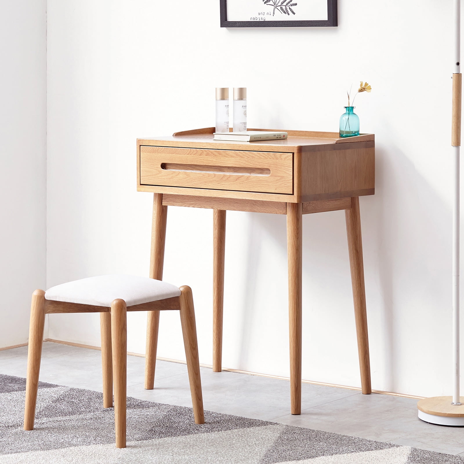 MAYEERTY Solid Wood Dresser Bistro Table with Storage Drawer – Natural Oak Finish