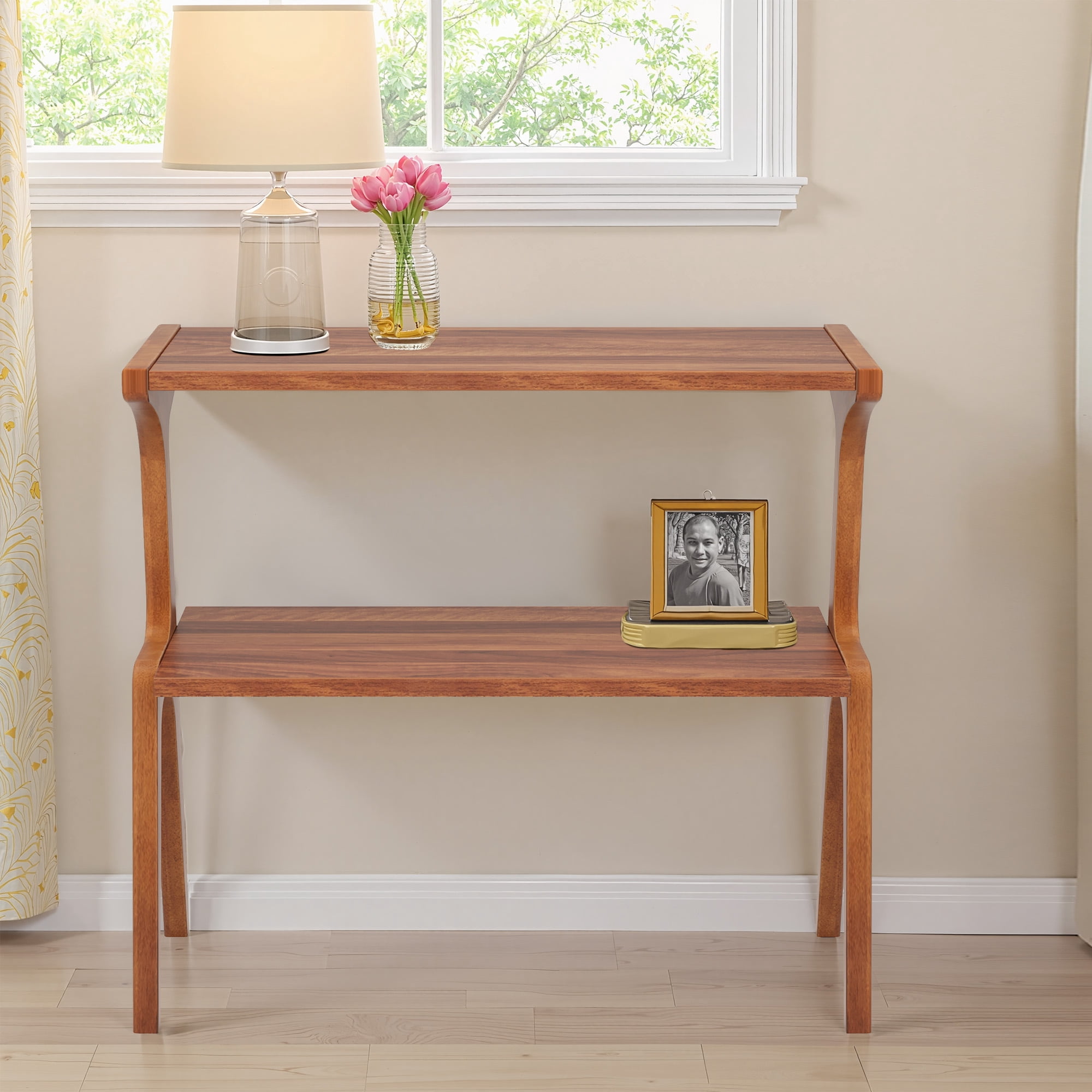 MAYEERTY 2-Tier End Table Solid Wood Frame Stable & Crack-Resistant