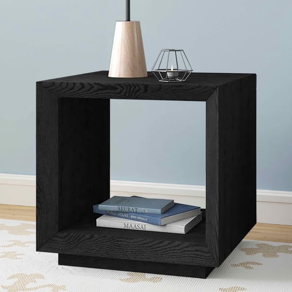 MAYEERTY Square Wood End Table Nightstand, Walnut Rustic Finish Heavy-Duty Solid Wood Side Table with Ample Storage Space