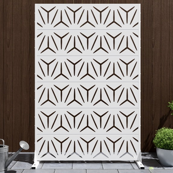 MAYEERTY 72*47" Outdoor White Metal Freestanding Privacy Panel Screen, Geometric Star Pattern