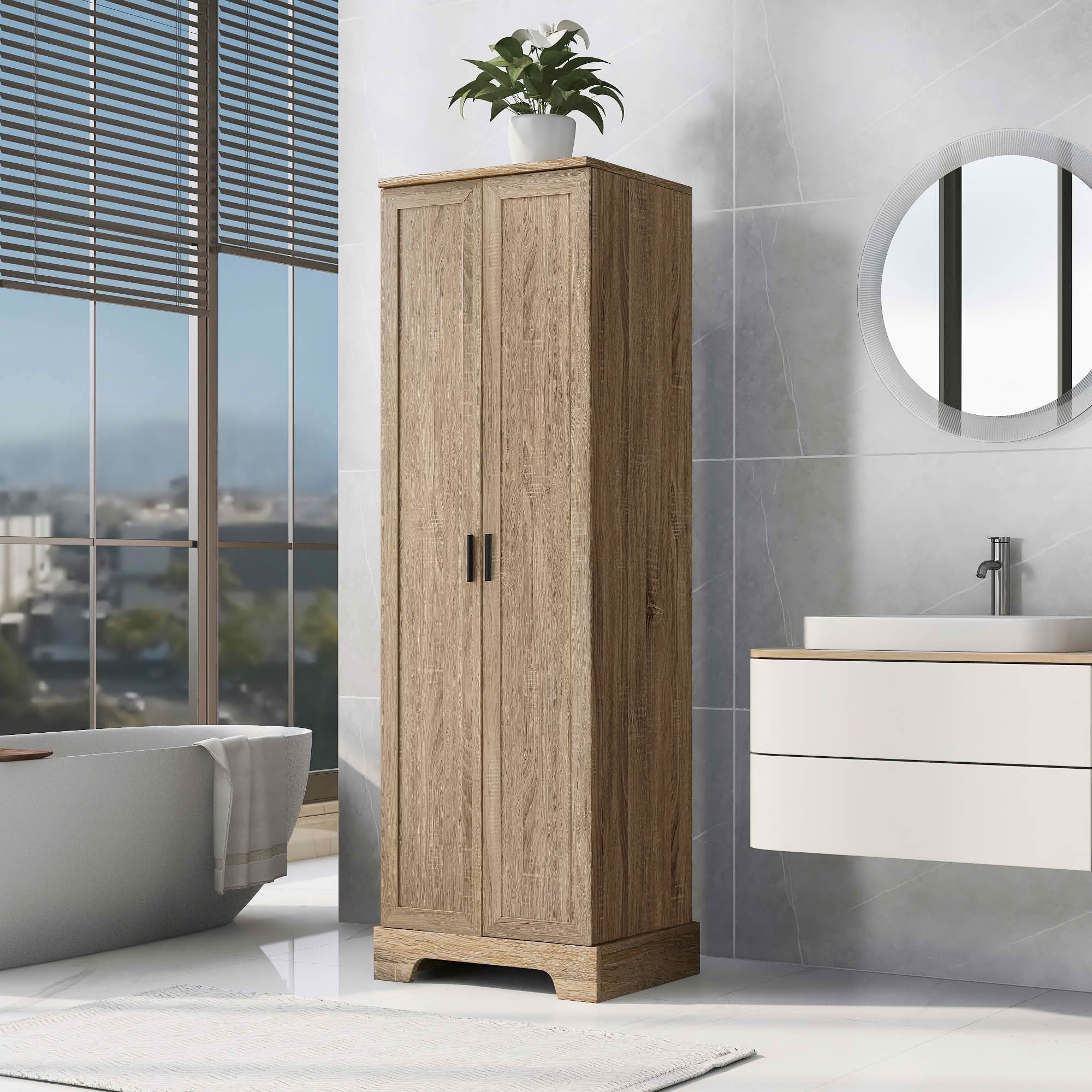 MAYEERTY Storage Cabinet with 2 Doors, Adjustable Shelf MDF Board, Bathroom Office, Brown