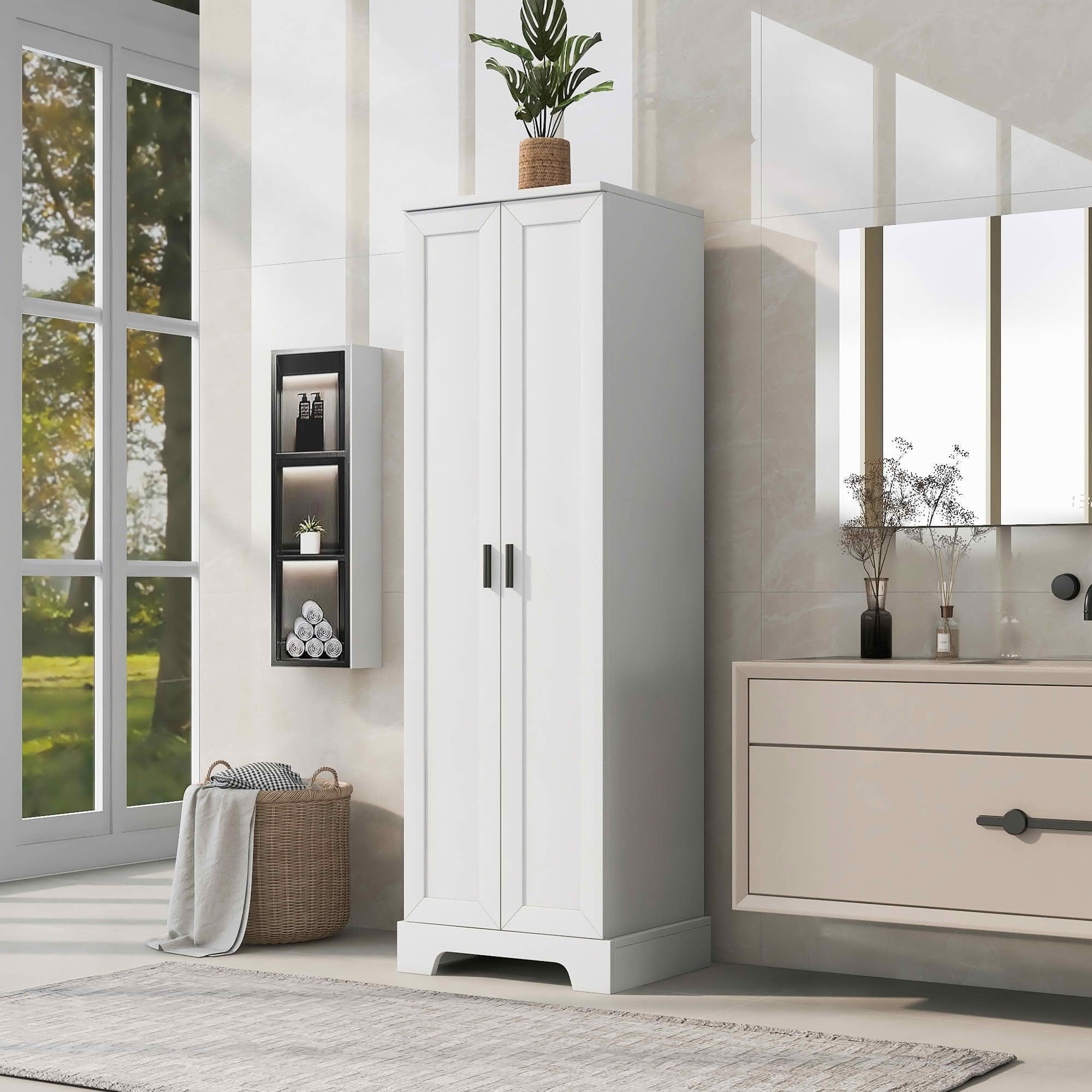 MAYEERTY Storage Cabinet with 2 Doors, Adjustable Shelf MDF Board, Bathroom Office, White