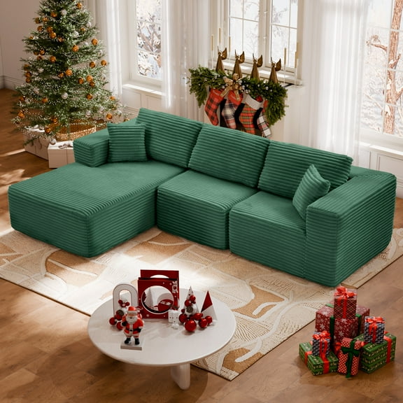 MAYEERTY Modern Corduroy Modular Sofa, Sectional Boneless Couches for Home, 104×67" Green