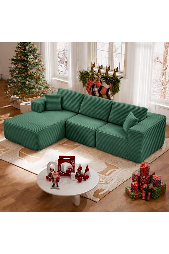 Modern Corduroy Modular Sofa, Sectional Boneless Couches for Home, 104×67" Green