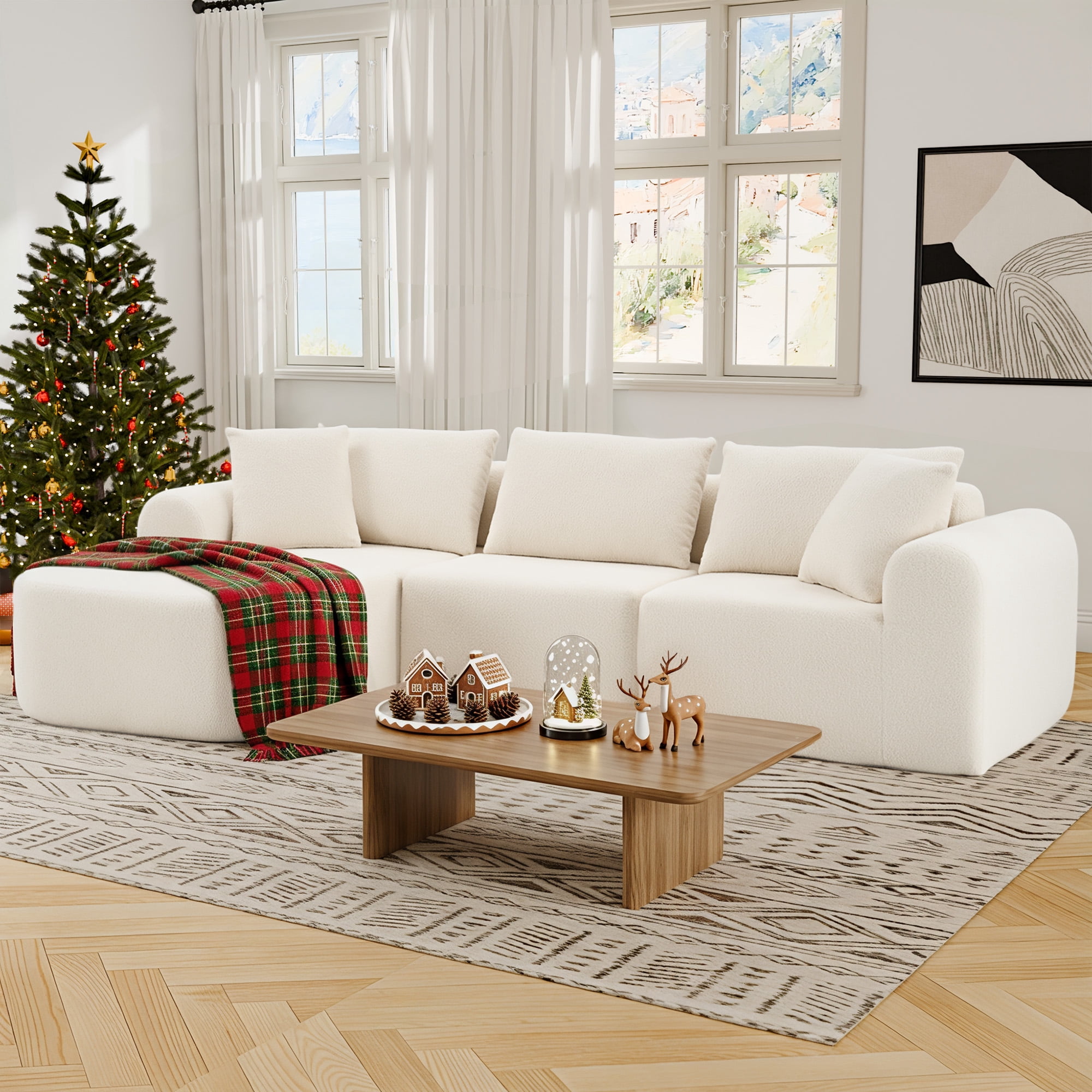 MAYEERTY Modern Lamb Fleece Modular Sofa, Sectional Boneless Couch for Home, 104×67" Beige