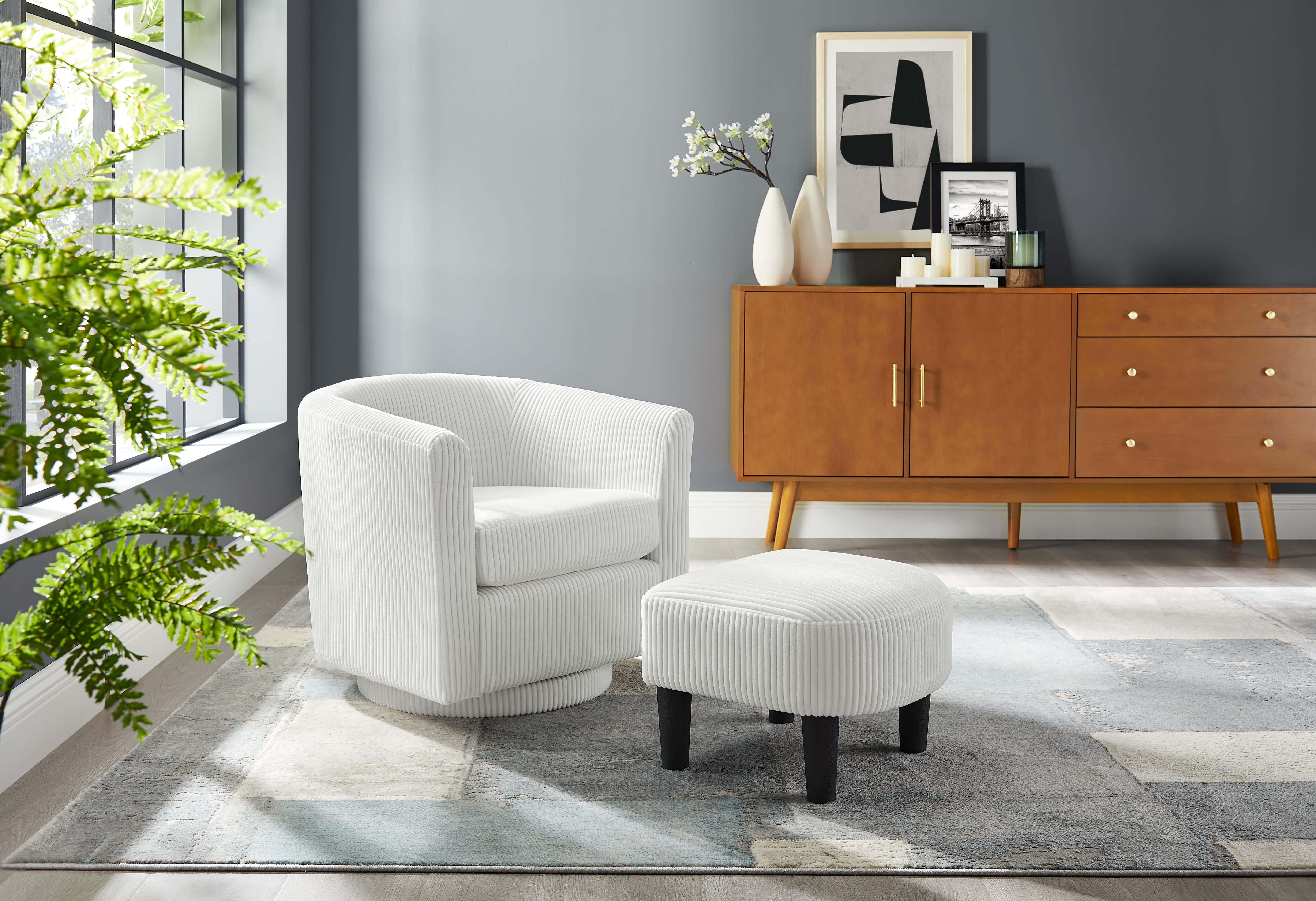 MAYEERTY 360° Swivel Corduroy Recliner Armchair with Ottoman for Living Room/Bedroom