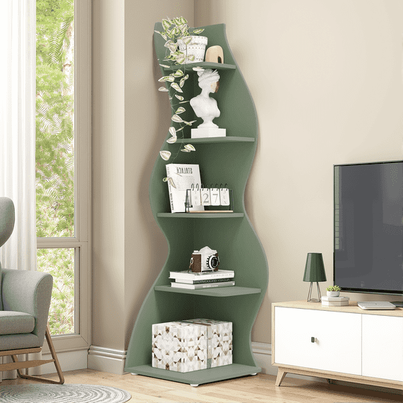 MAYEERTY Vintage 5-Tier Corner Bookcase, Adjustable Wall Corner Display Shelf, Decorative Storage Organizer for Home & Office