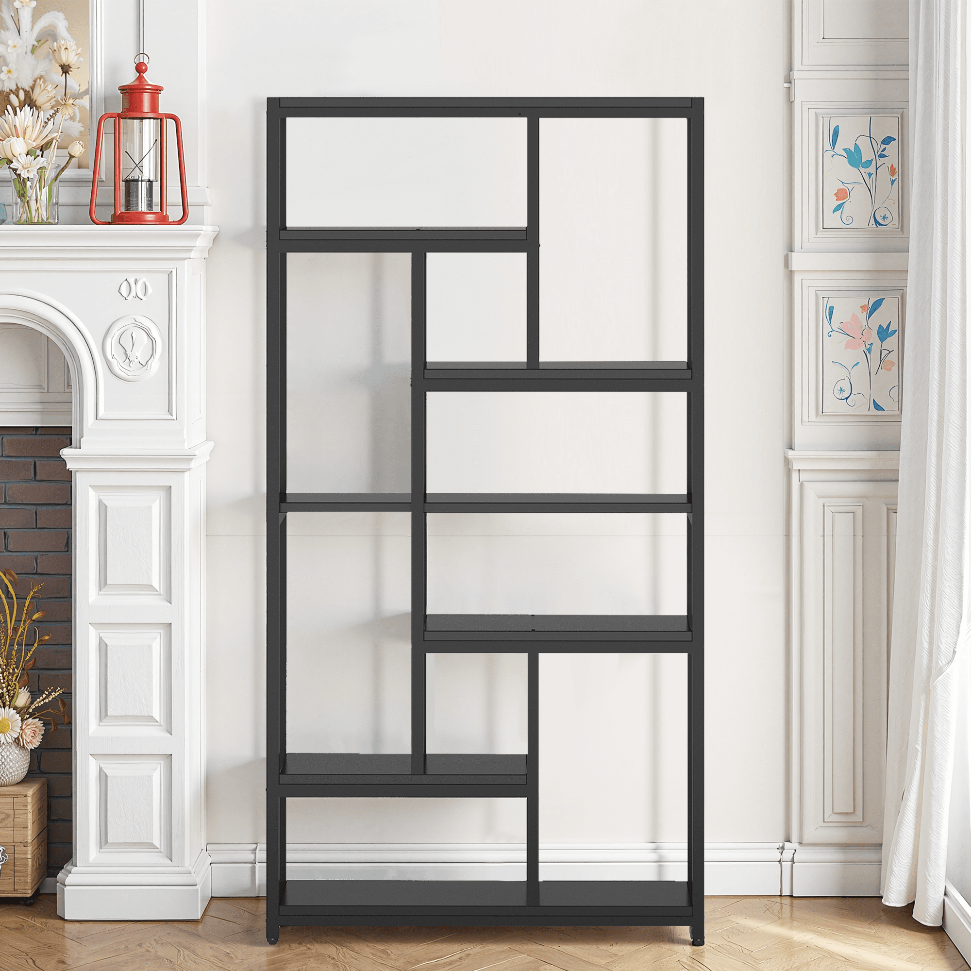 MAYEERTY Industrial Extra Tall Bookcase, 79 Inch 10 Open Staggered Storage Shelves with Anti-Tip Accessories for Living Room & Office
