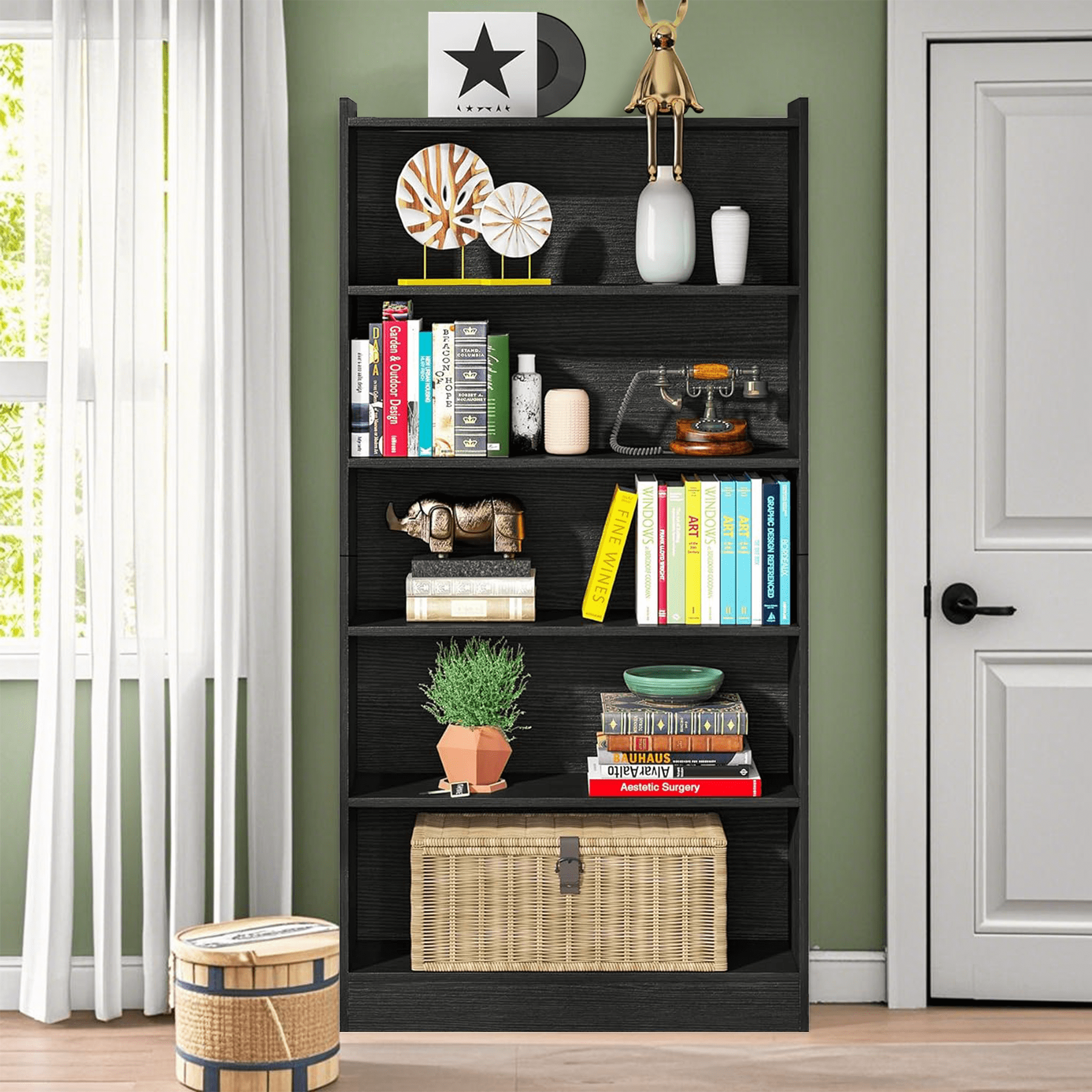MAYEERTY 6-Tier Open Shelf Tall Bookcase 22Lbs Per Shelf Anti-Fall Top Side Panels