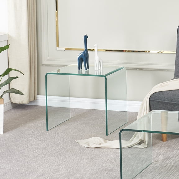 MAYEERTY Tempered Clear Bent Glass SideTable, Transparent End Table, Sofa table