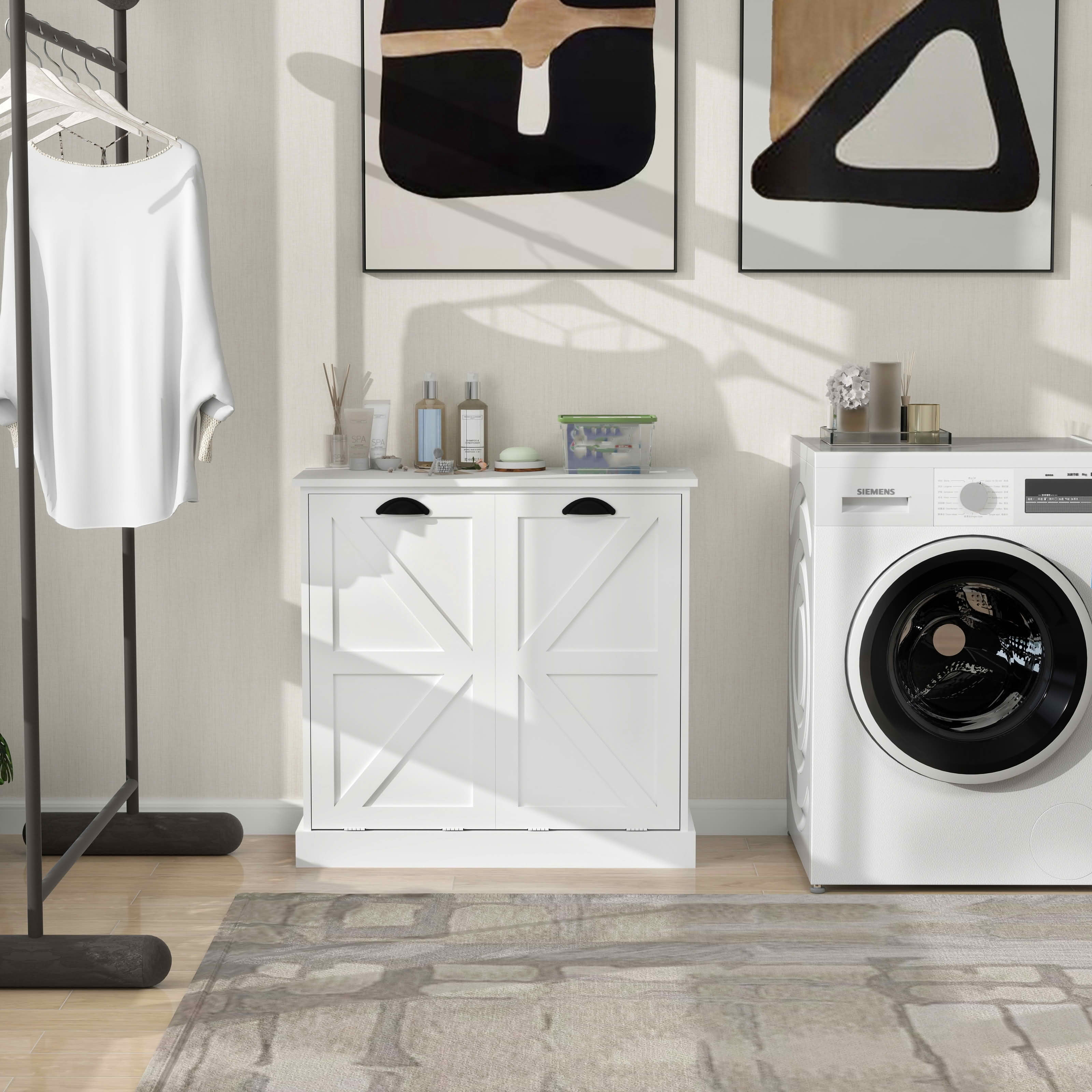 MAYEERTY Two-Compartment Tilt-Out Laundry Sorter Cabinet White