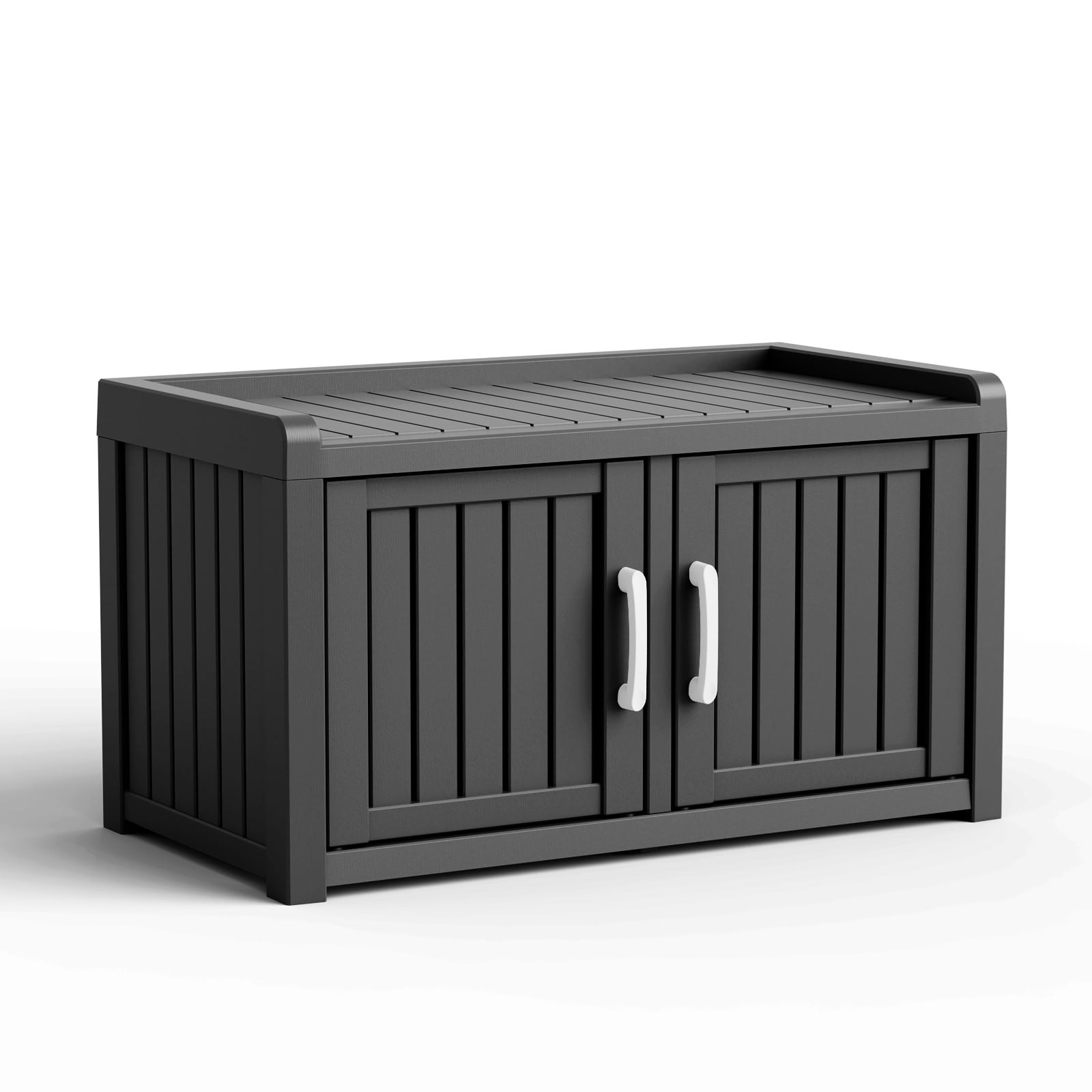 MAYEERTY Two-Door Mini Entry Shoe Storage Cabinet, Weatherproof Shoe Organizer with Removable Layers