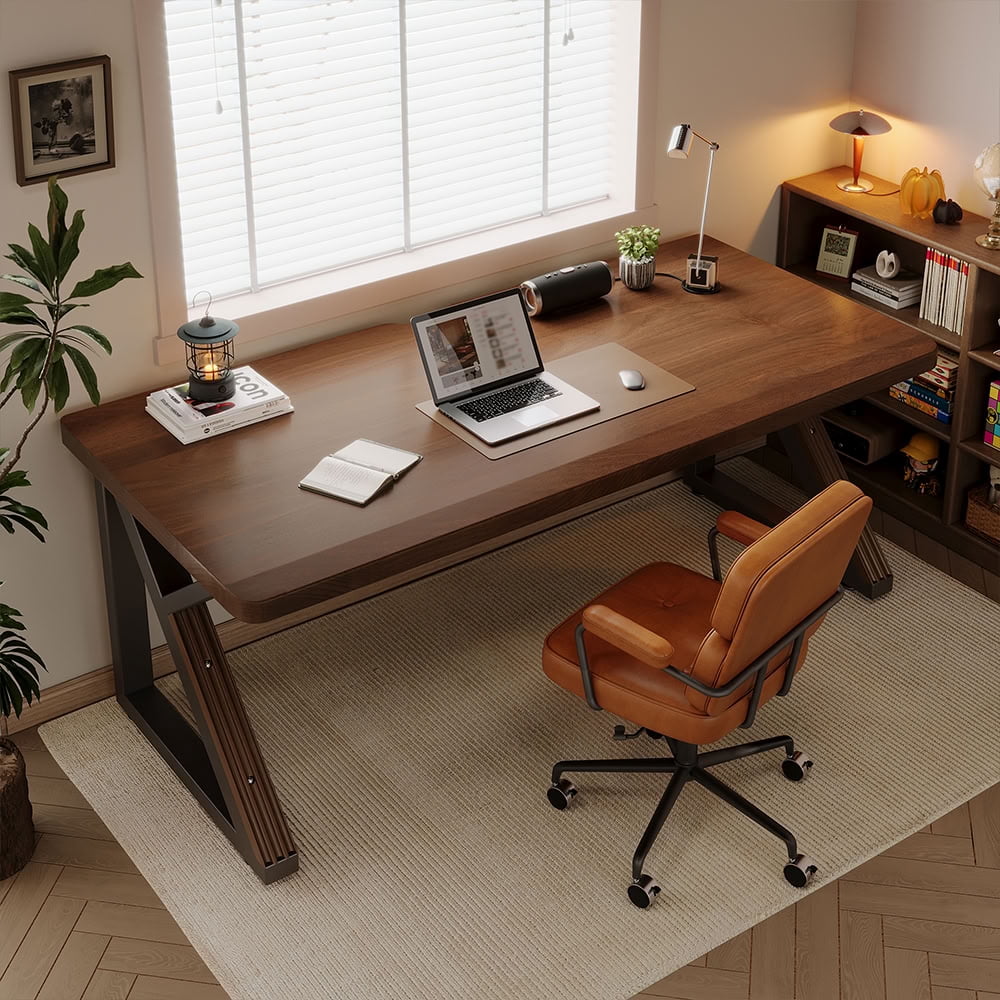 MAYEERTY Two Person Solid Wood Computer Desk, Wood Extra Long Home Office Writing Workstation for Gaming, Study and Workshop