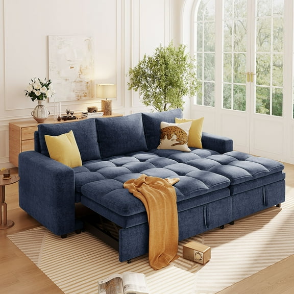 MAYEERTY Soft Upholstered Sectional Sofa Bed - Storage Included, Ideal for Living Rooms/Apartments,Blue