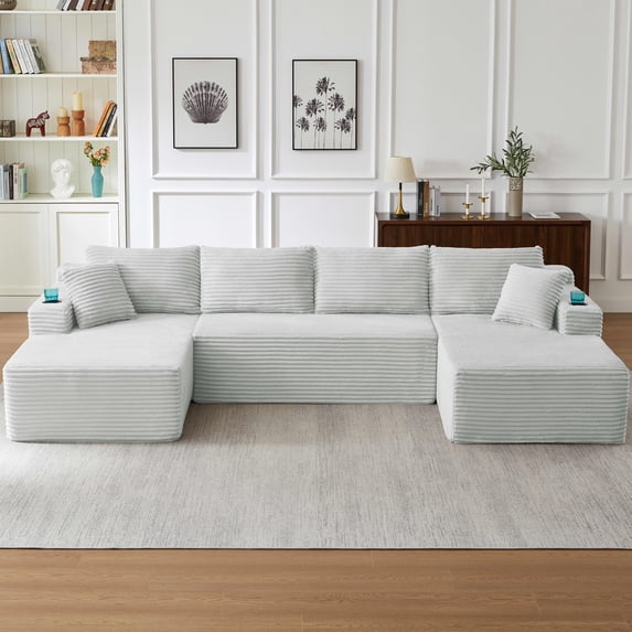 MAYEERTY U-Shaped Modular Sofa, No Assembly Required Corduroy Cloud ...