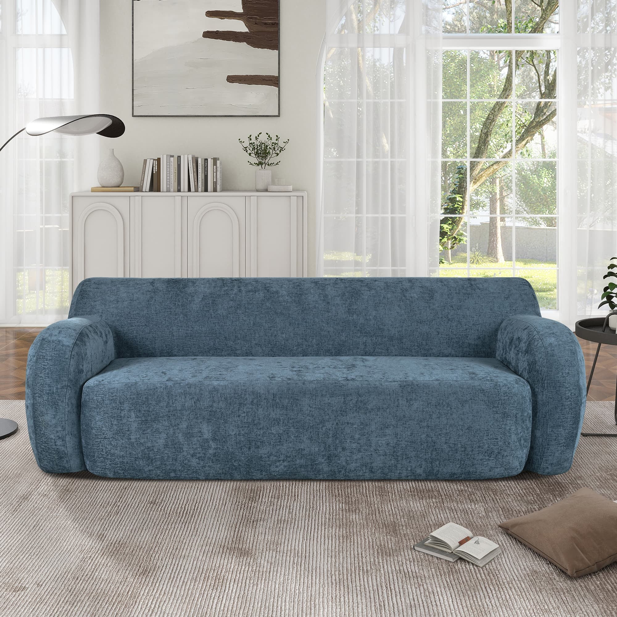 MAYEERTY 81.5" Minimalist Compression 3-Seater Curved Sofa - For Living Rooms, Blue