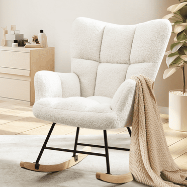 MAYEERTY Upholstered Rocking with High Backrest, Modern Accent Reading Chair for Living Room, Bedroom, Beige