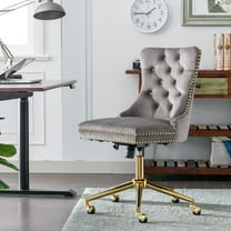 MAYEERTY Velvet Upholstered Office Chair - Tufted Buttons, Golden Metal Base, Adjustable Swivel, Gray