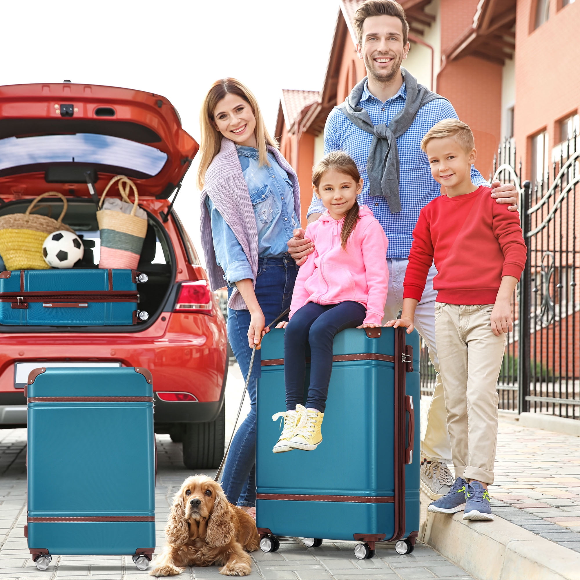 MAYEERTY Vintage 3-Piece Luggage Set: 20"+ Expandable 24" Hardside Suitcase + Cosmetic Case, TSA Lock & Spinner Wheels, Blue