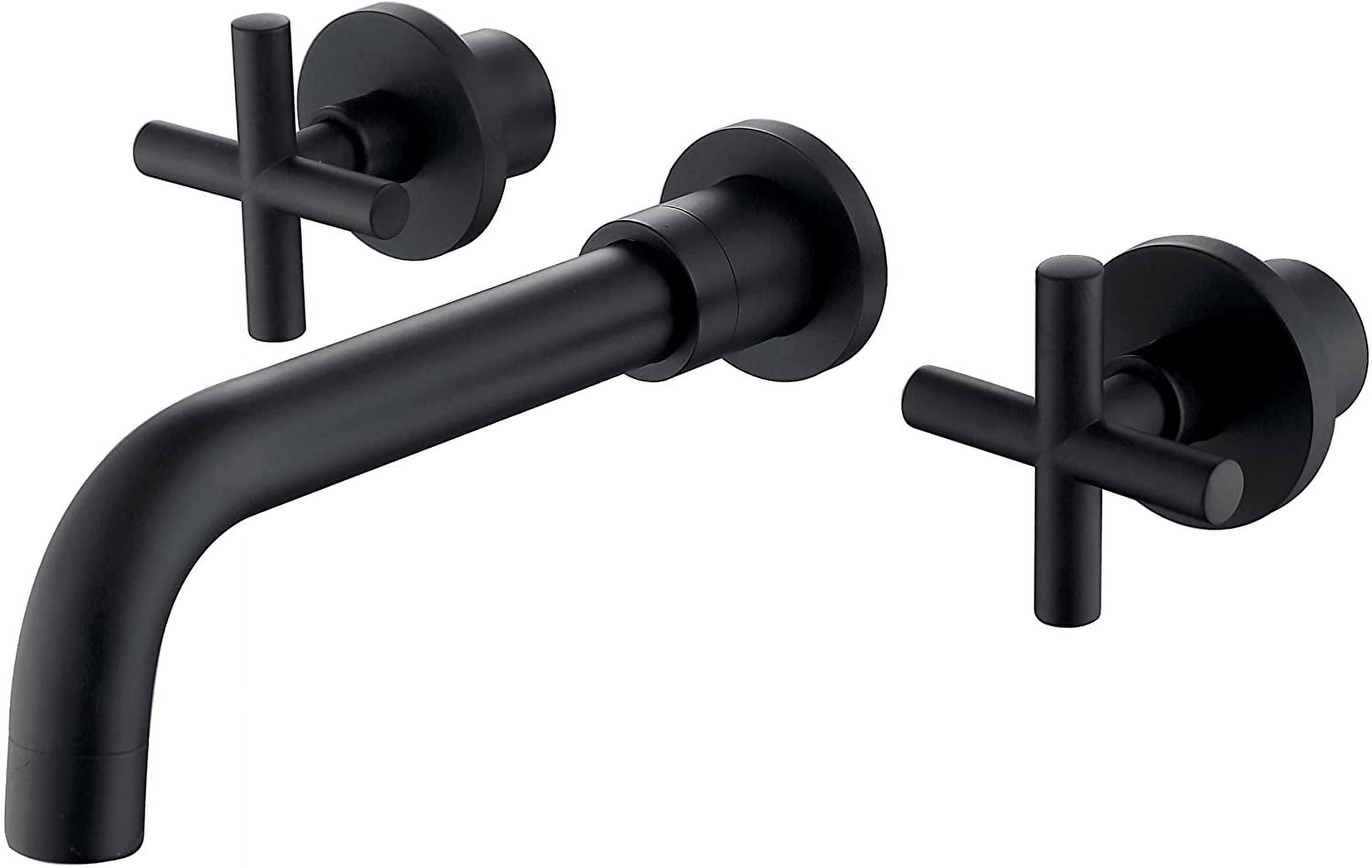 MAYEERTY Wall Mount Bathroom Faucet for Vessel Sink with 2 Cross Handles, Solid Brass, Matte Black