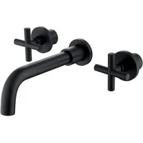 MAYEERTY Wall Mount Bathroom Faucet for Vessel Sink with 2 Cross Handles, Solid Brass, Matte Black