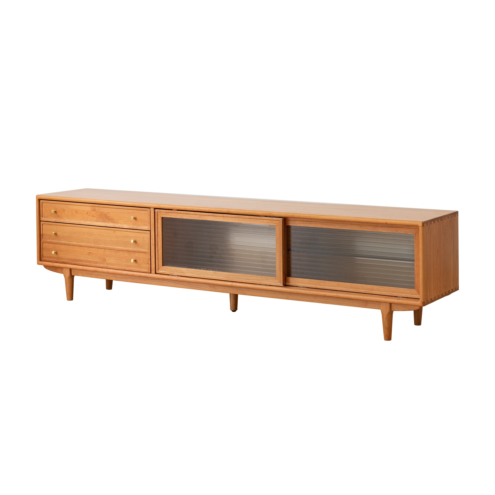 MAYEERTY Walnut Color Solid Red Oak TV Cabinet with Changhong Glass Doors – 70-79 Inches TV Stand