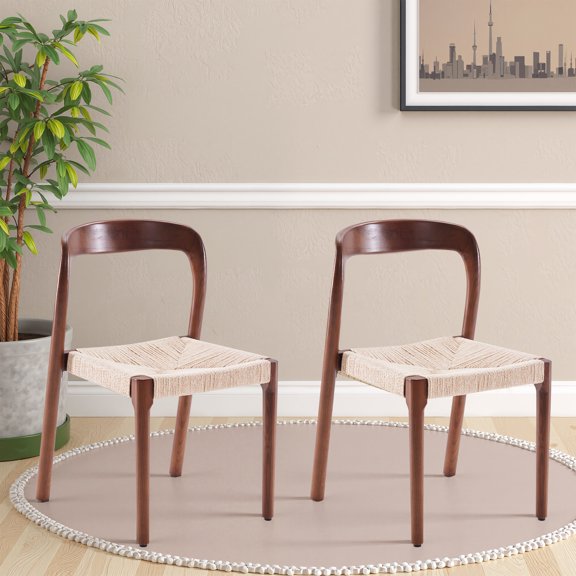 MAYEERTY Walnut Set of 2 Modern Ash Wood Stackable Dining Chairs, Fully Assembled for Home